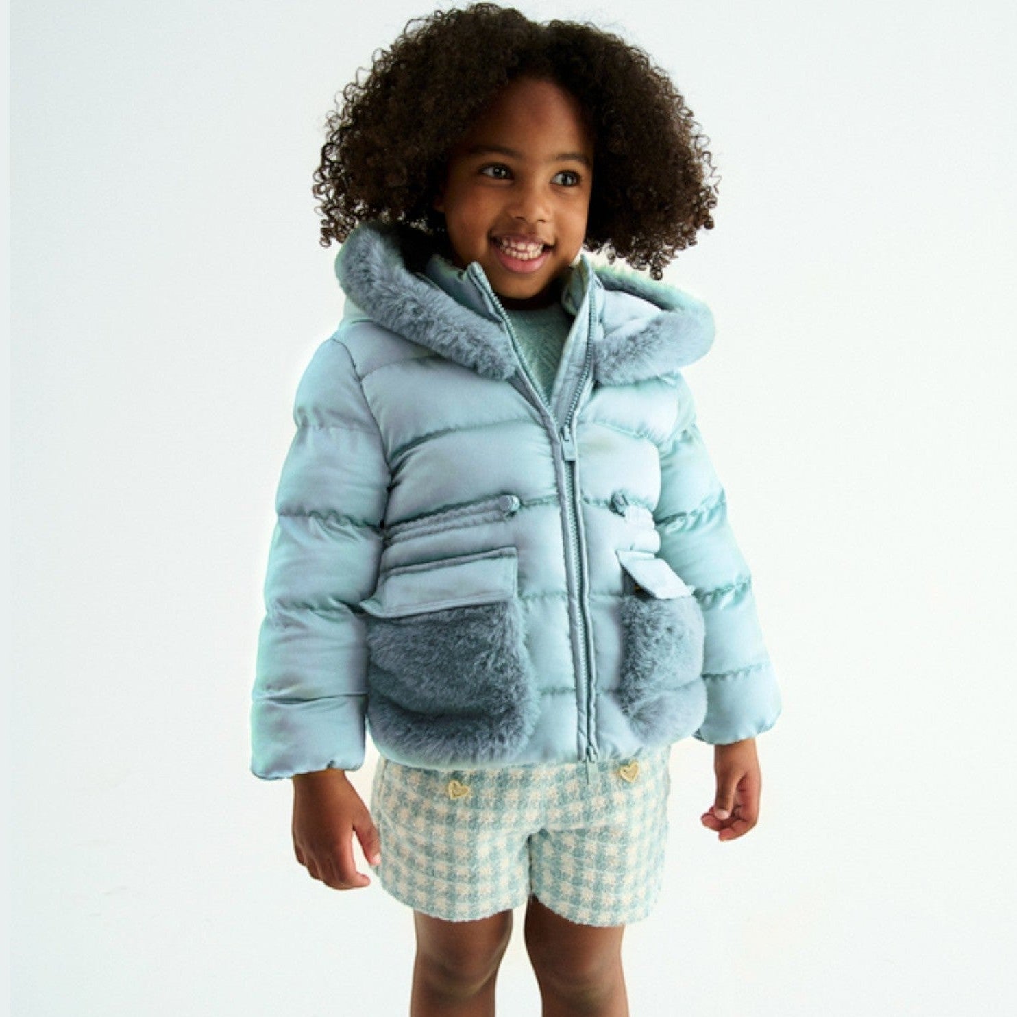 Giubbotto satinato pelo Bimba Verde 5849/16 -  NANU' BABY