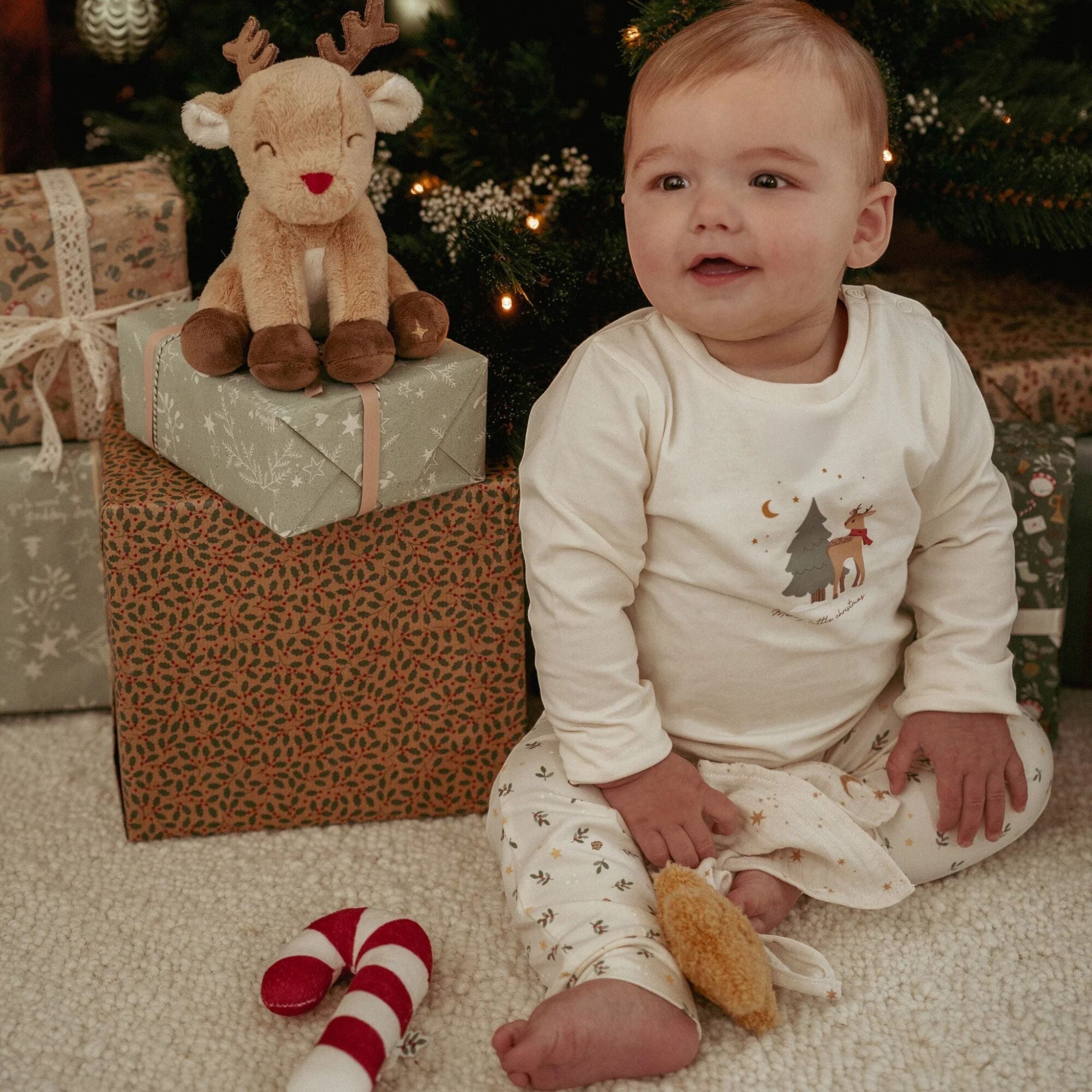 Two-piece Christmas pajamas for baby boy, beige, CL25106003