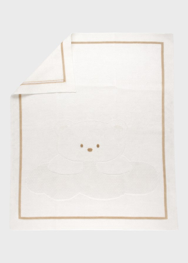 Copertina neonato cotone smacchinato bianco sabbia 70x90cm Made Italy MARLĂ™