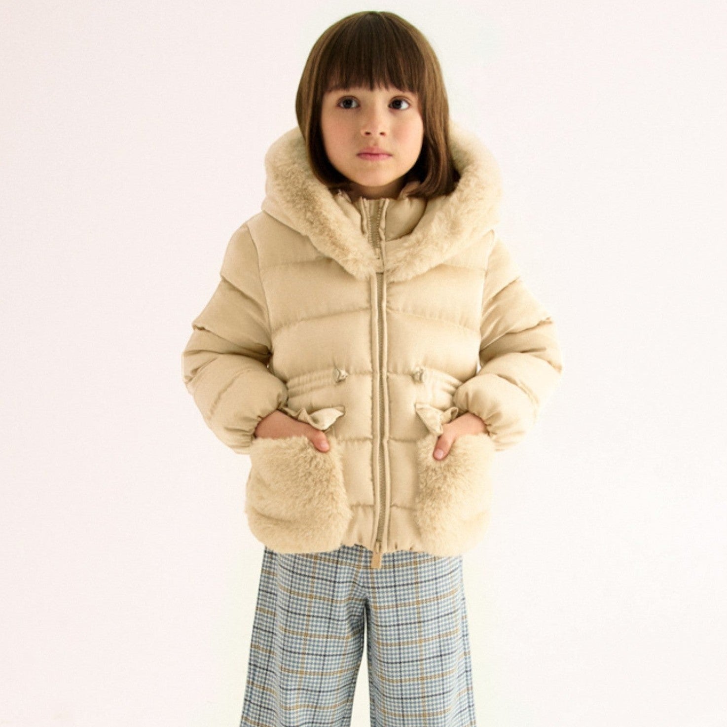 Giubbotto satinato pelo Bimba Beige 5849/14 - NANU' BABY