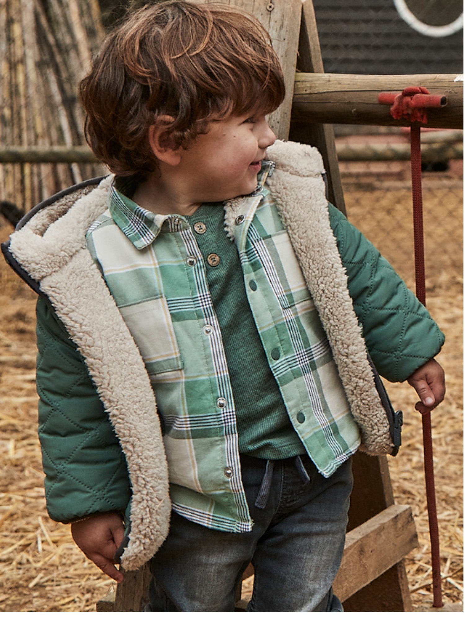 Lined plaid shirt, boy, green, 2104/83