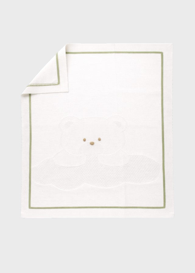 Copertina neonato cotone smacchinato bianco verde oliva 70x90cm Made Italy MARLĂ™