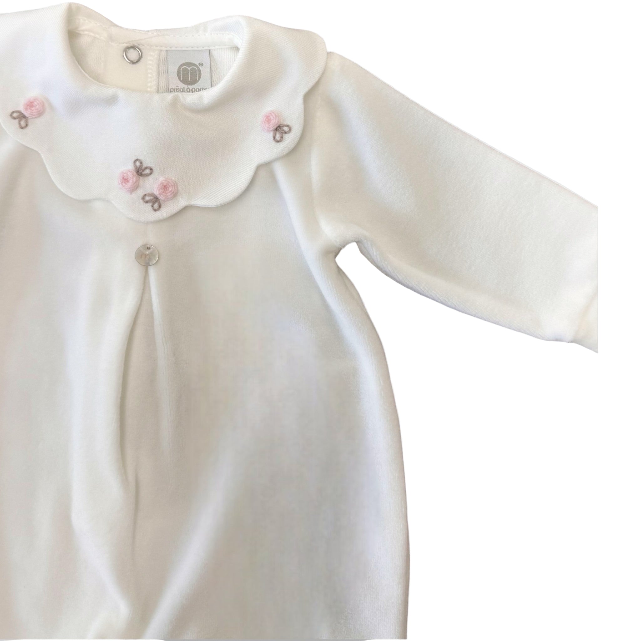 100% Vanilla Chenille Baby Romper with Pink Collar IN1014/R