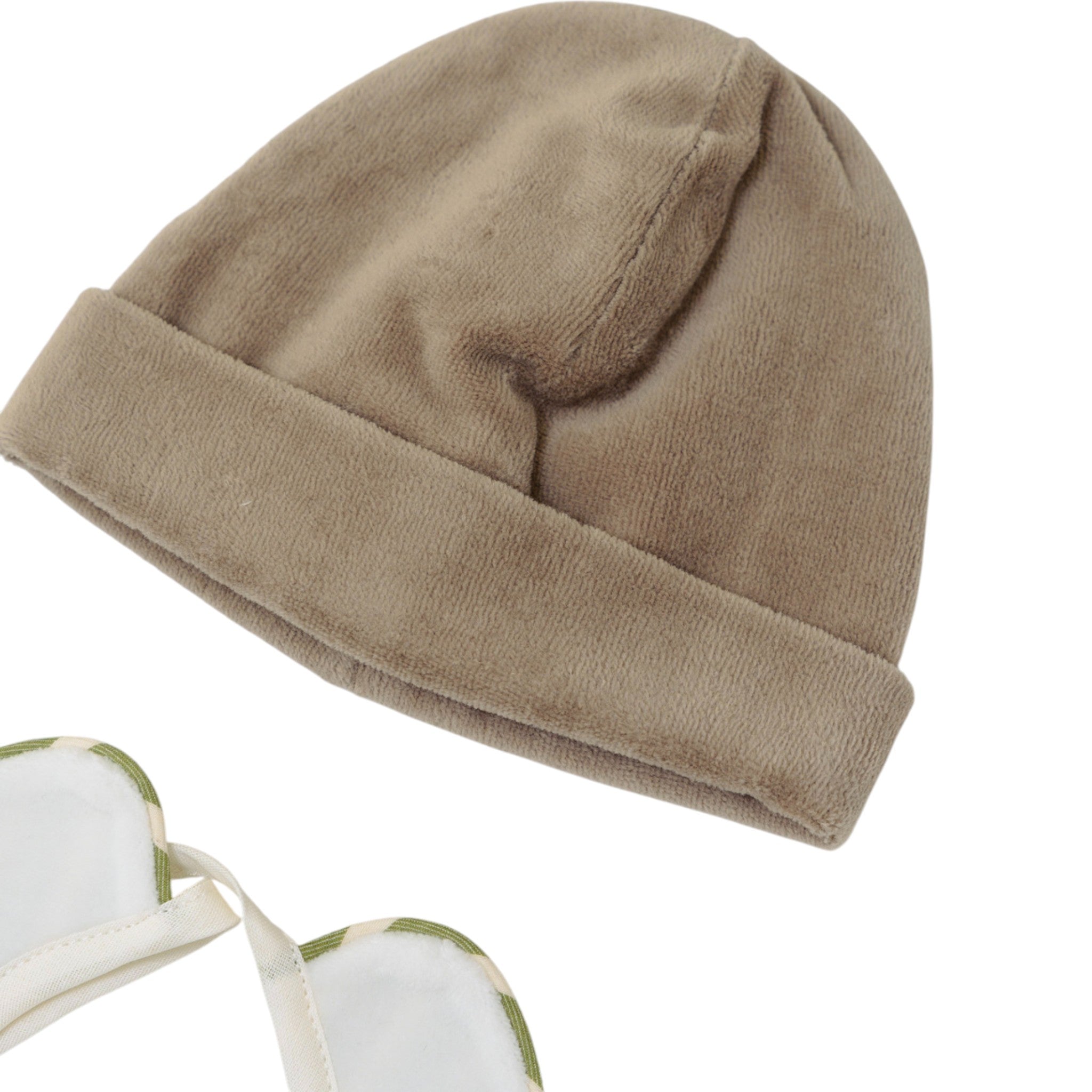 Baby Hat and Bib Set, Green Chenille, SARTORIA DEI PICCOLI (code LR1113)