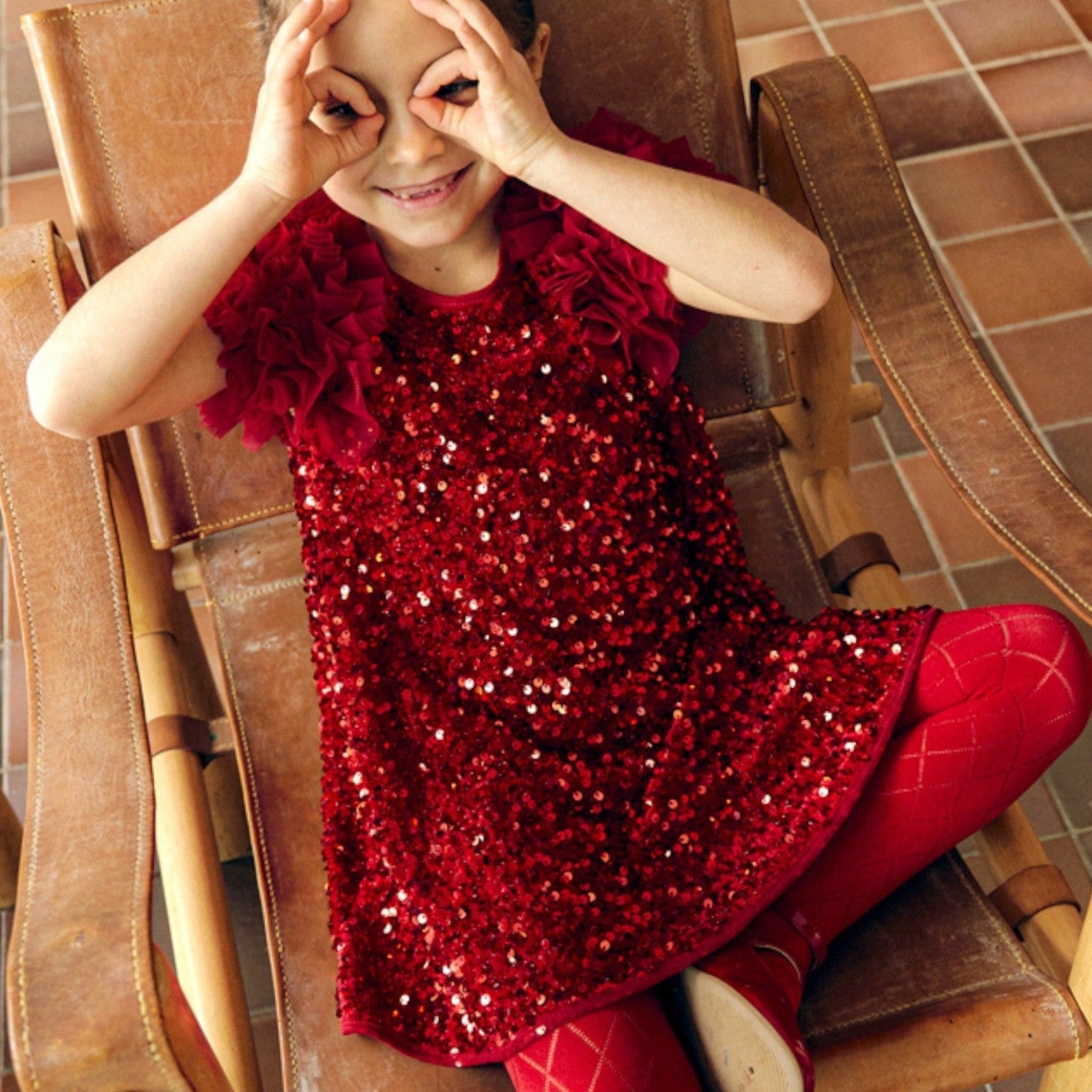 Abito lustrini velluto Bimba Rosso 5529/2 -  NANU' BABY