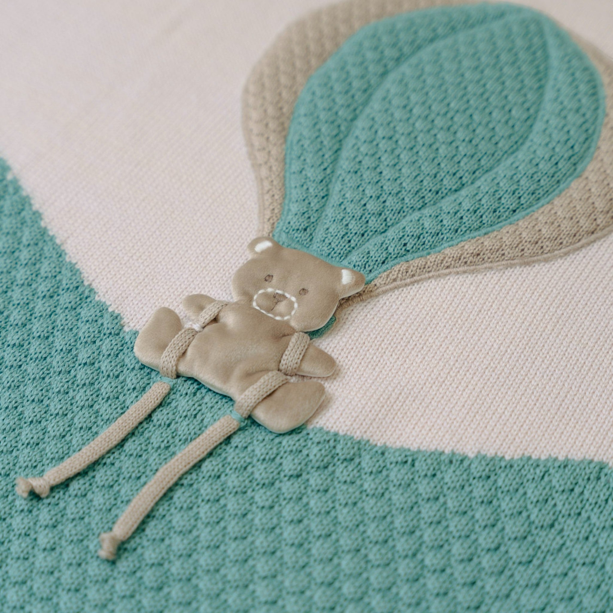 Copertina Neonato Lana Vergine 100% Verde Mongolfiera Orsetto IN5780/V