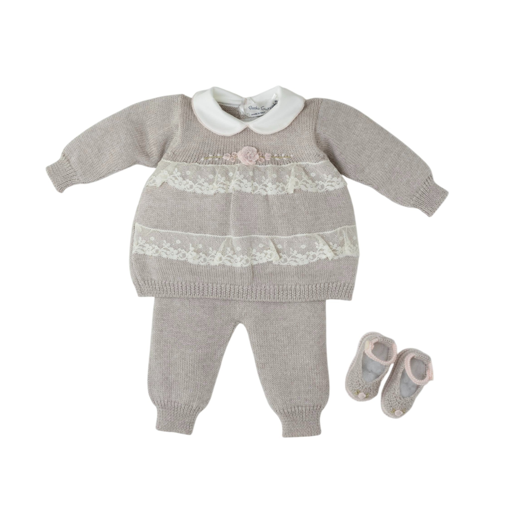 Completo Nascita Pura Lana Ricamo Fiori Rococò CLAUDIA - Piccola Giuggiola CLAUDIA/CN-T