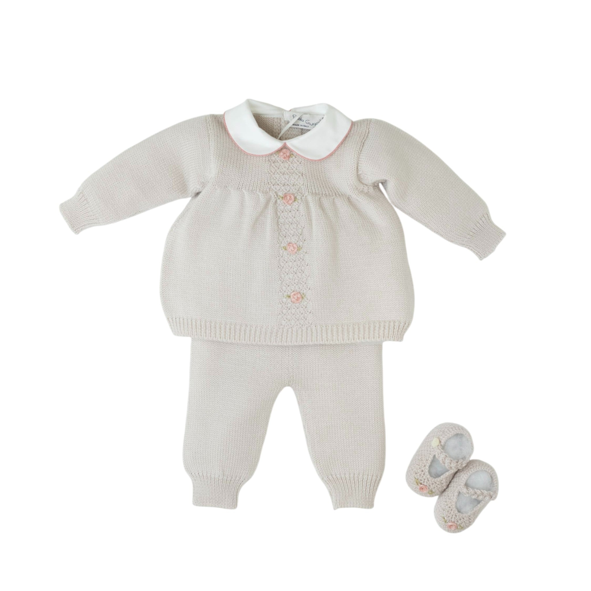 Completo Nascita Pura Lana Ricamo Fiori Rococò ASIA - Piccola Giuggiola ASIA/CN-T