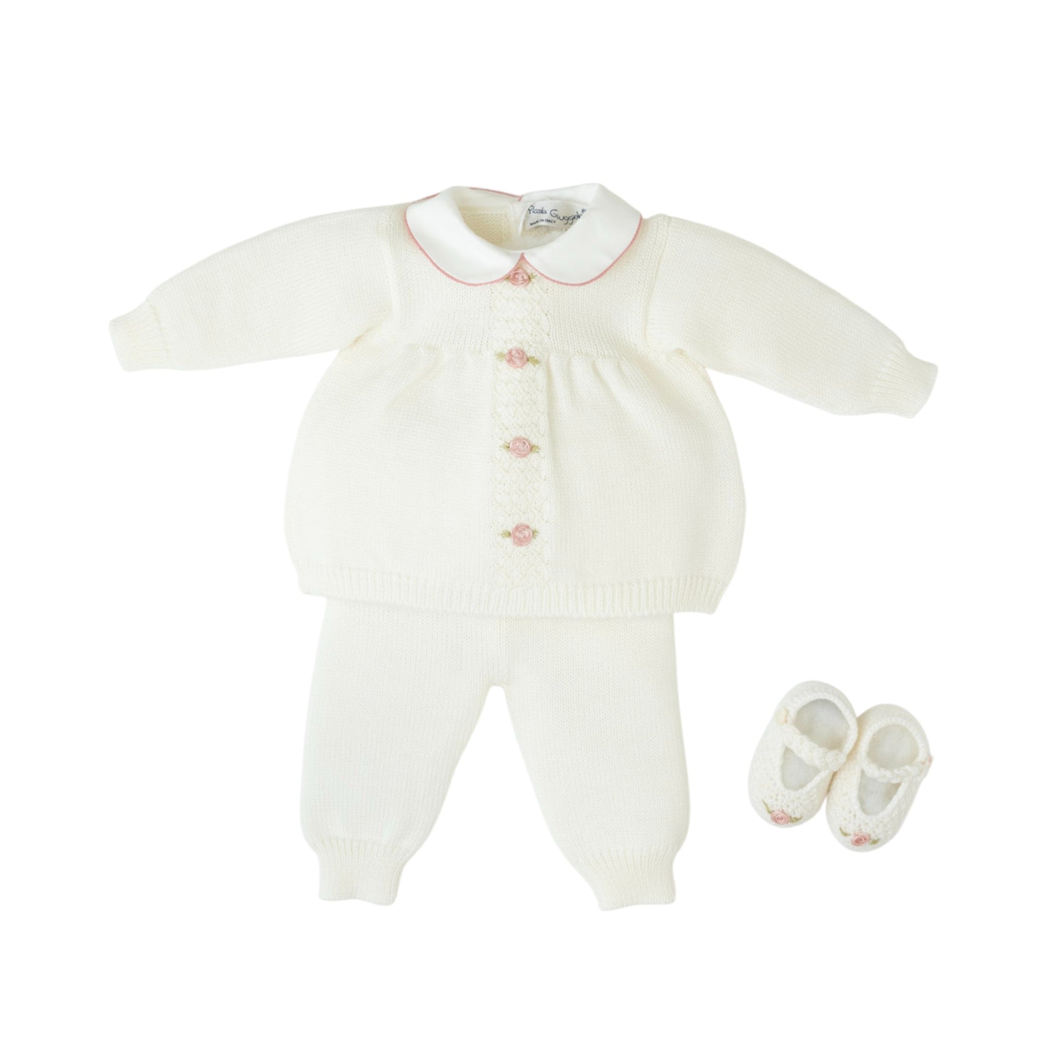 Completo Nascita Pura Lana Ricamo Fiori Rococò ASIA - Piccola Giuggiola ASIA/CN