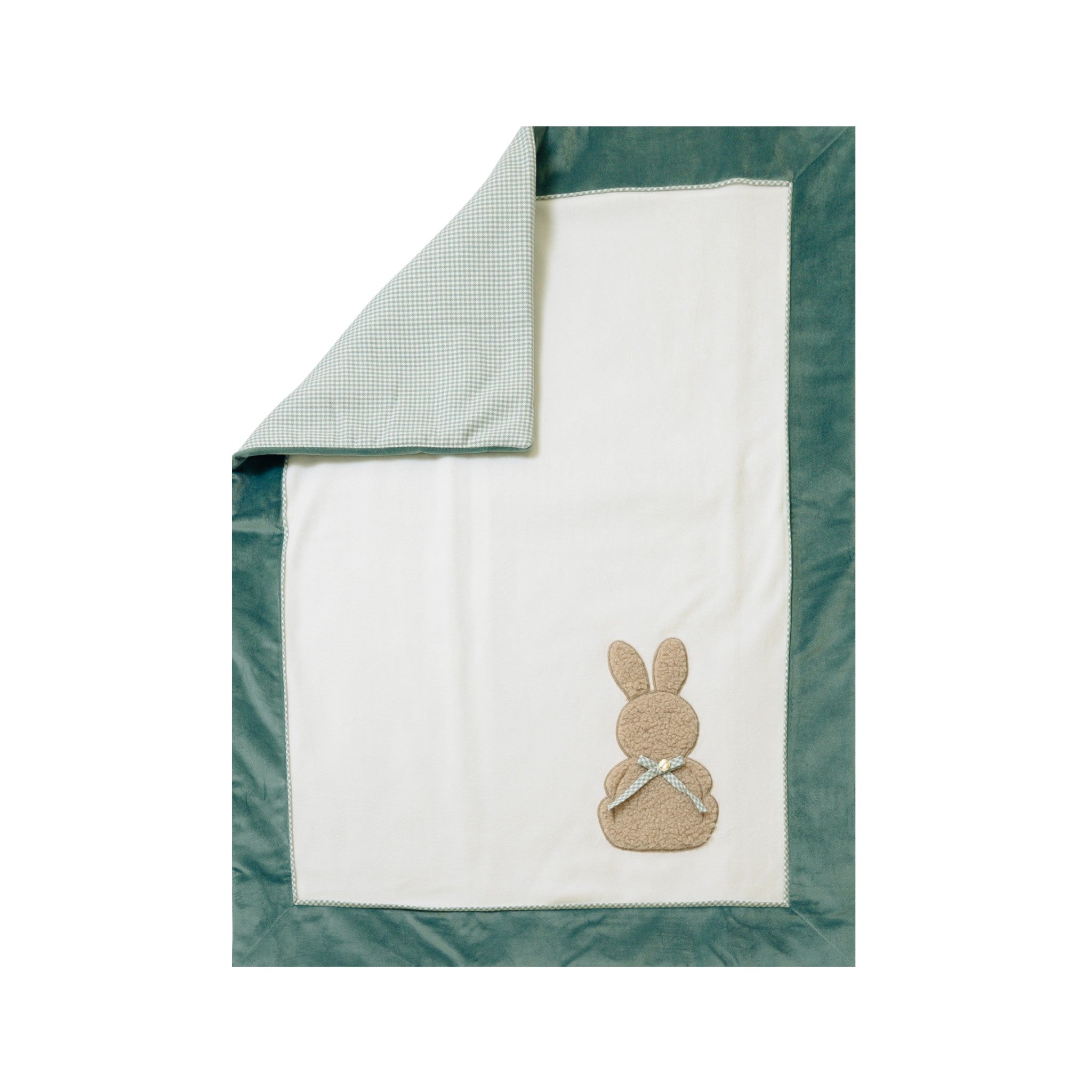 Copertina Neonato Ciniglia 100% Vaniglia Verde Salvia Ecru Applicazioni IN6481