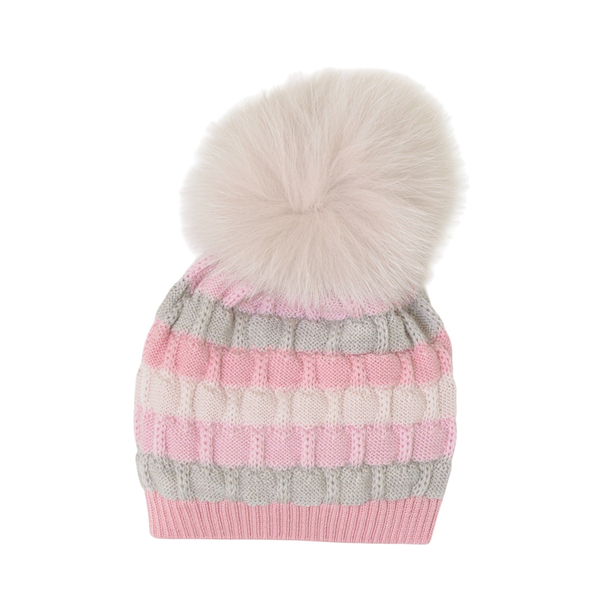 Cuffia Neonata Lana Vergine 100% Rosa Cipria Multicolor IN2371/R