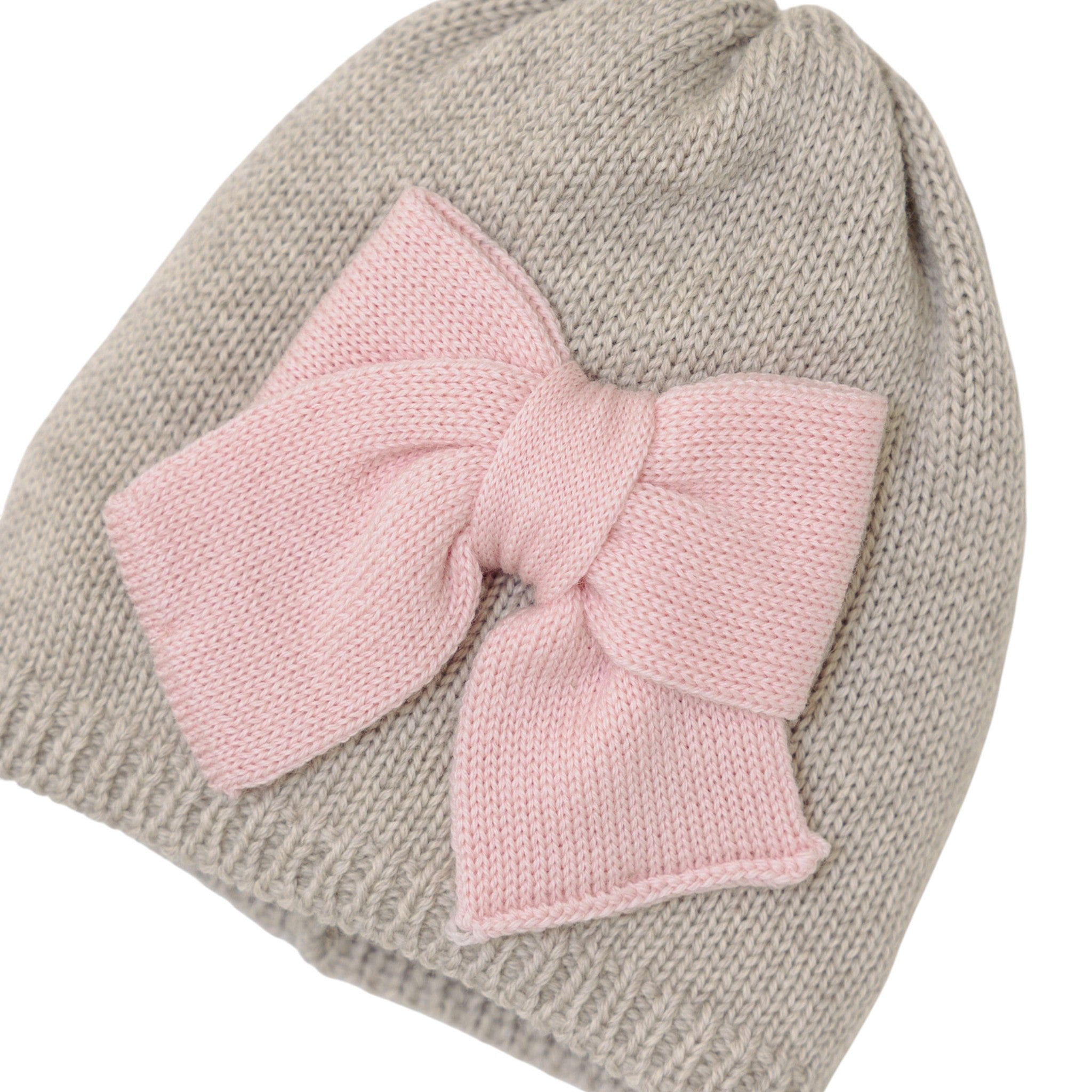 Cuffia Neonata TORTORA Fiocco Rosa LE DODO' - Made in Italy CA92-3007
