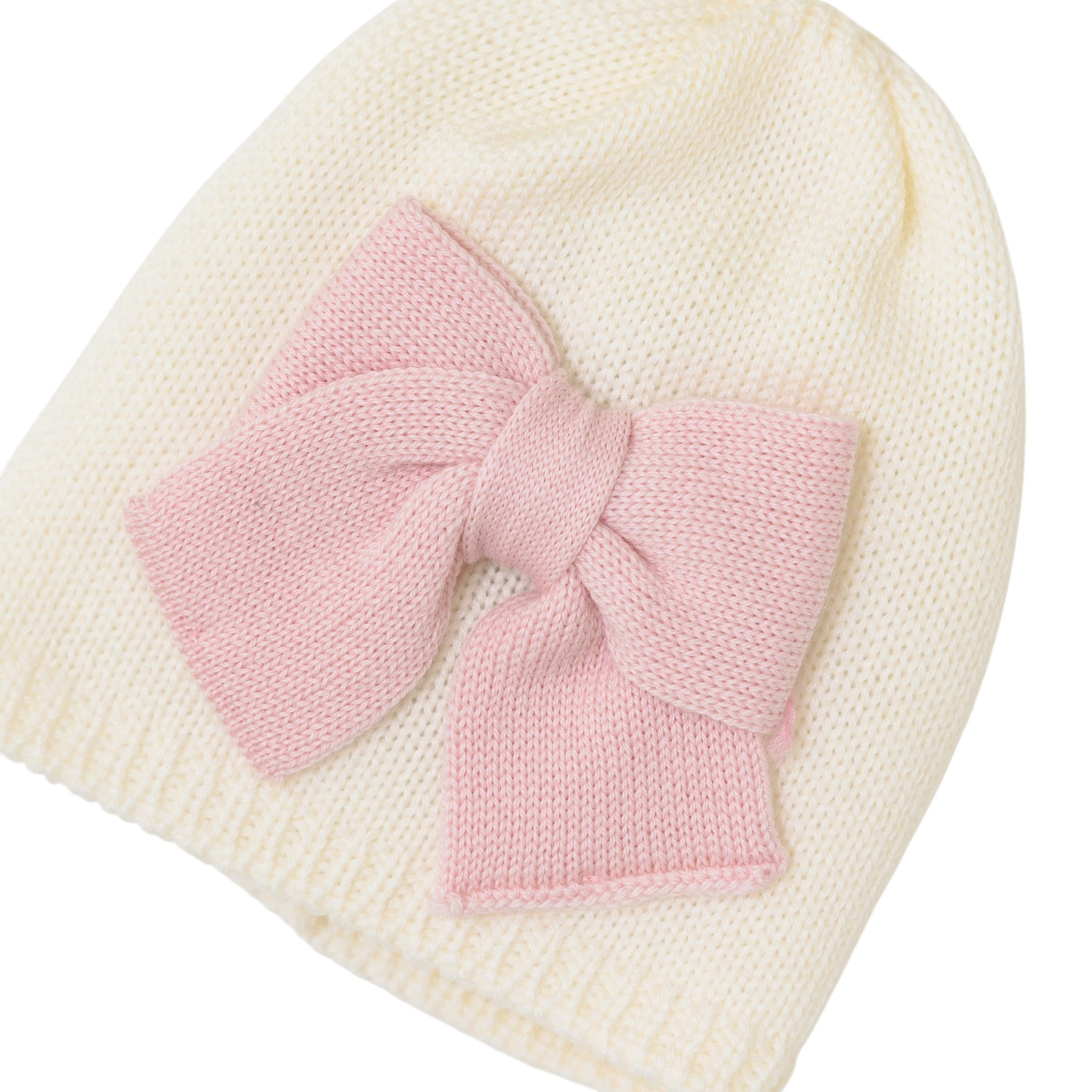 Cuffia Neonata PANNA Fiocco Rosa LE DODO' - Made in Italy CA92-1007