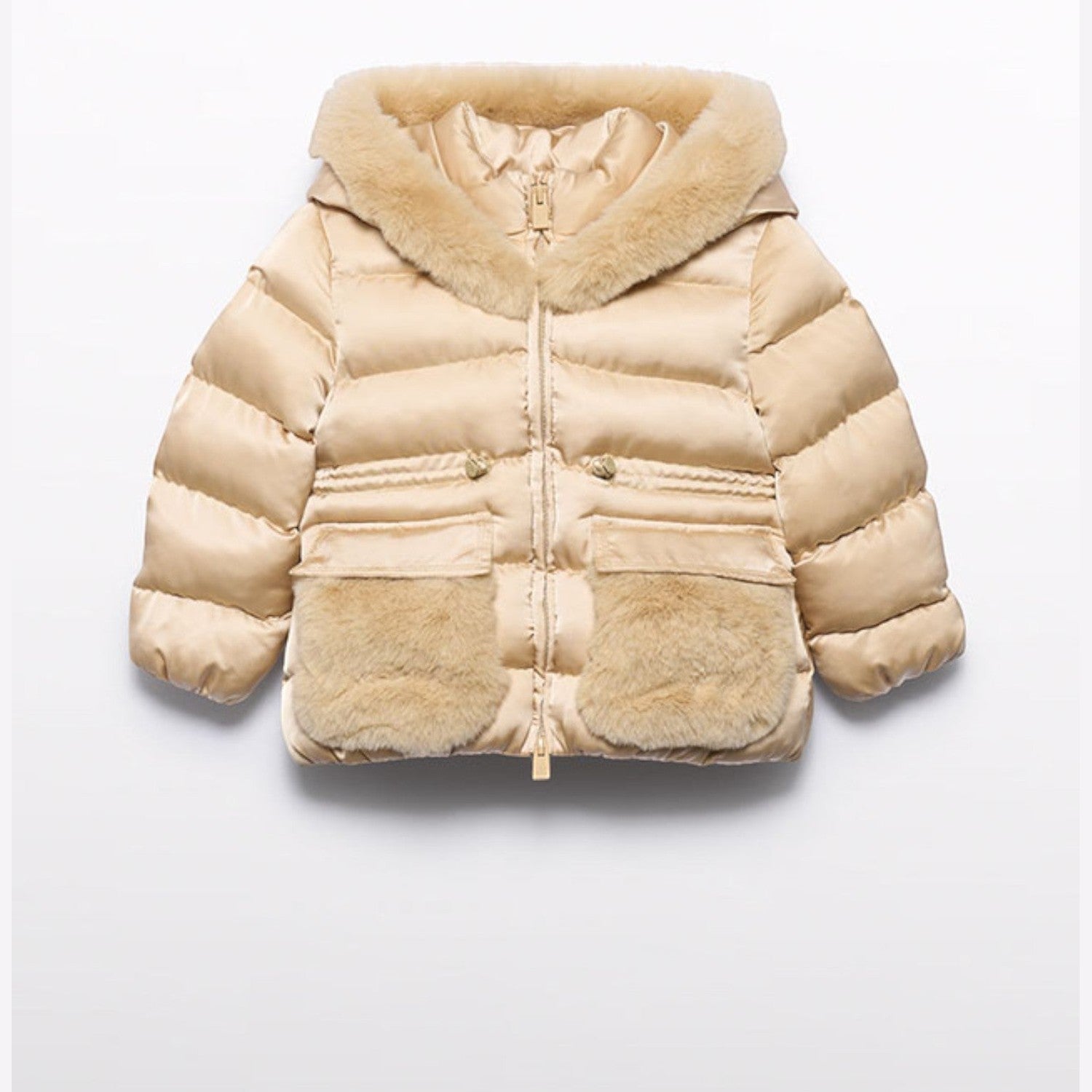 Giubbotto satinato pelo Bimba Beige 5849/14 -  NANU' BABY