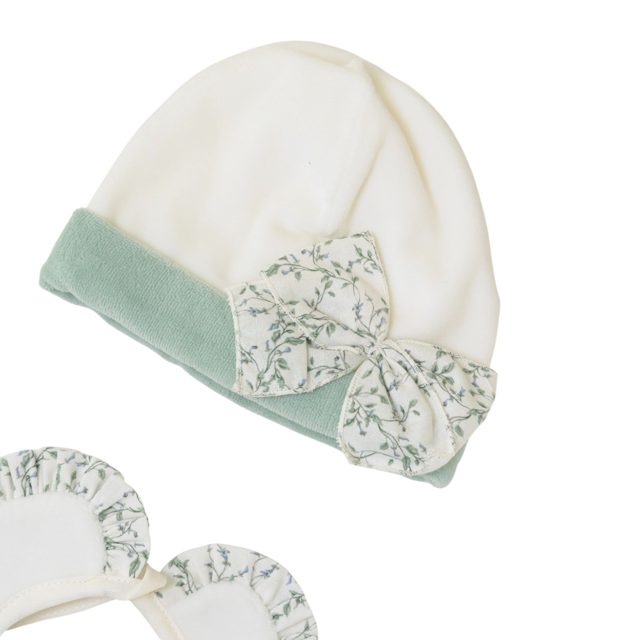 Set Cuffia Bavetta Neonata Ciniglia Verde SARTORIA DEI PICCOLI (cod. LR1102)