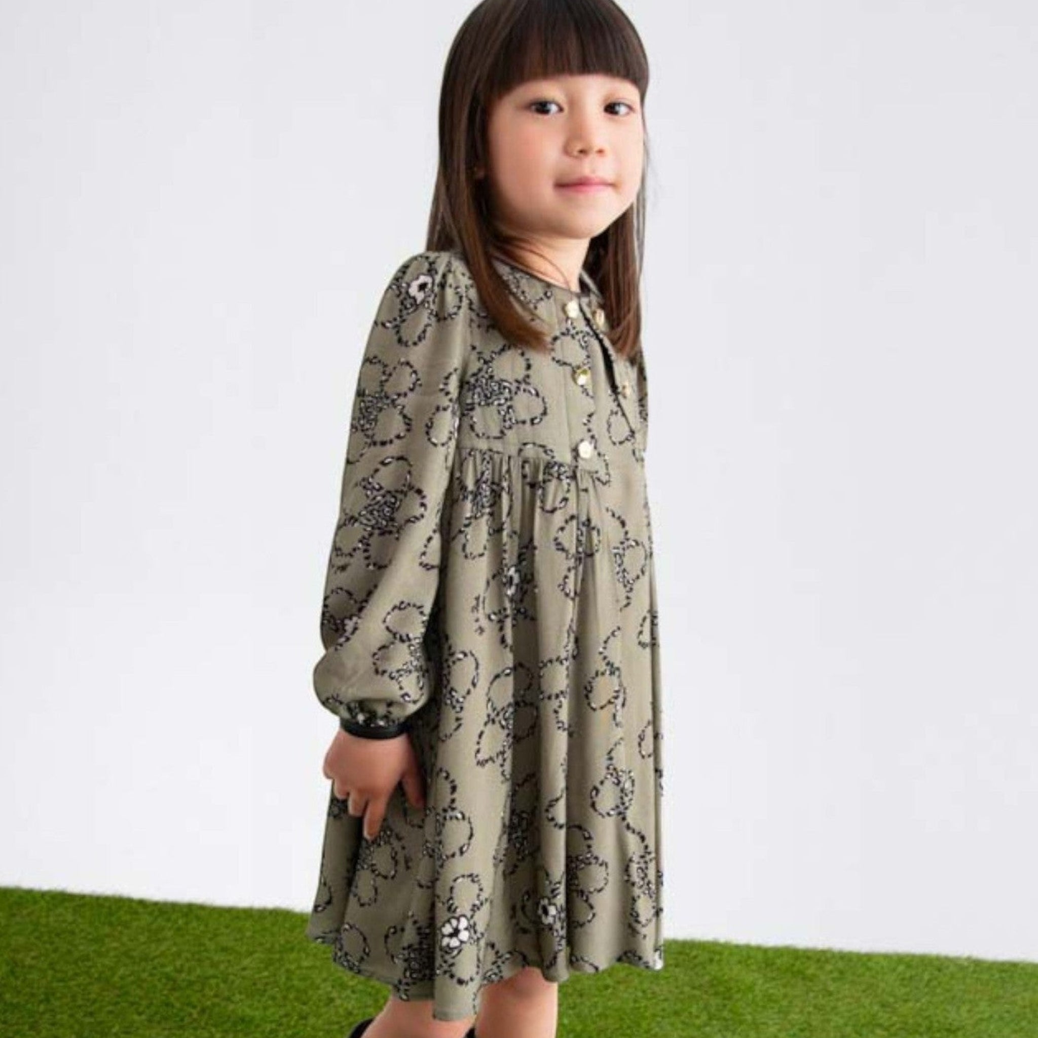 Abito viscosa stampato Bimba Verde 5536/6 -  NANU' BABY