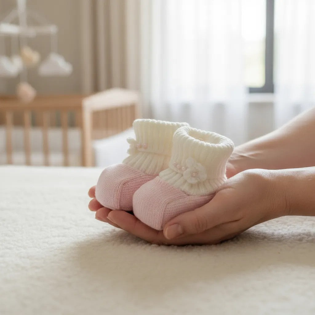 Babbucce Neonata Rosa Pura Lana Fiocco 7771