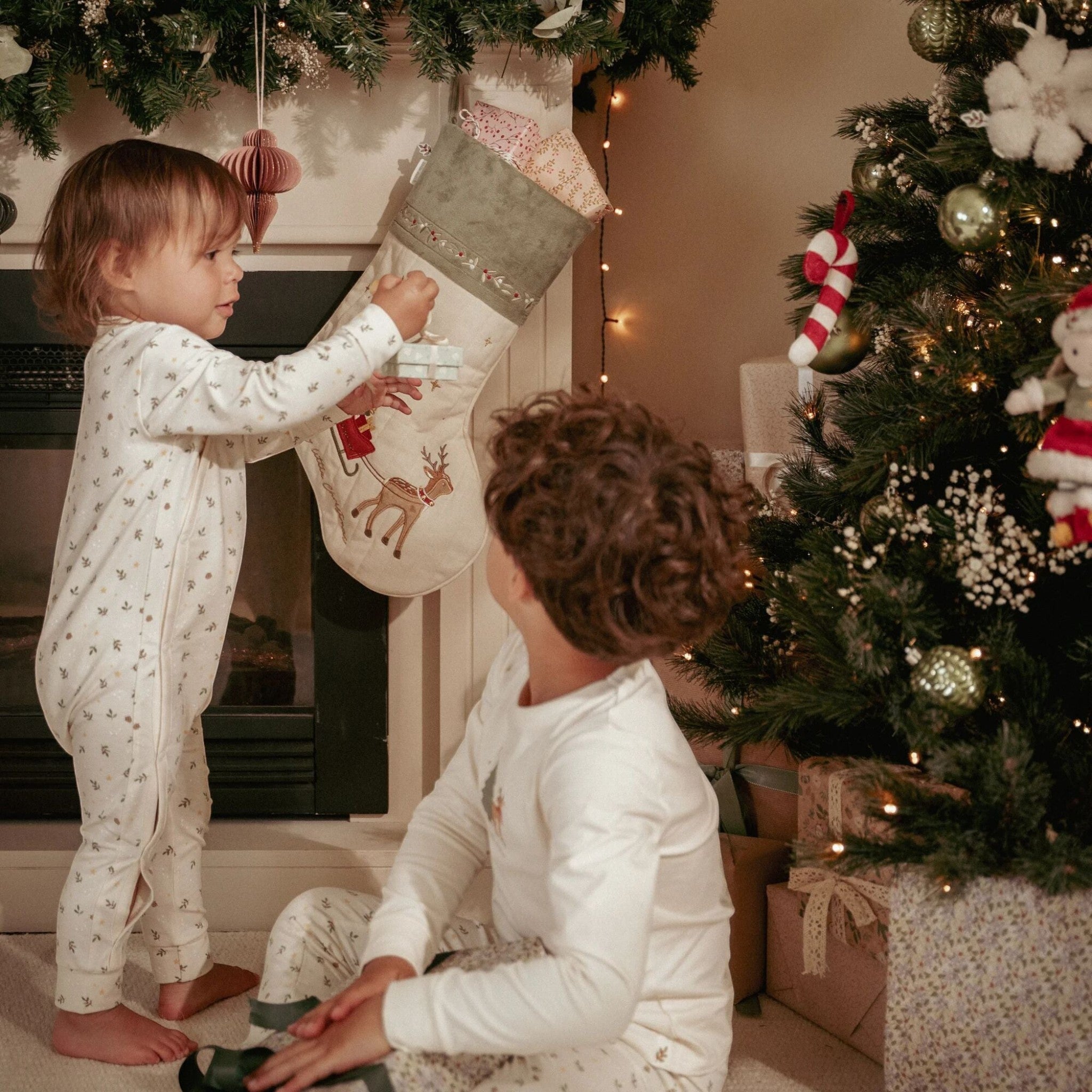 Christmas pajamas, one-piece, Beige CL25106000