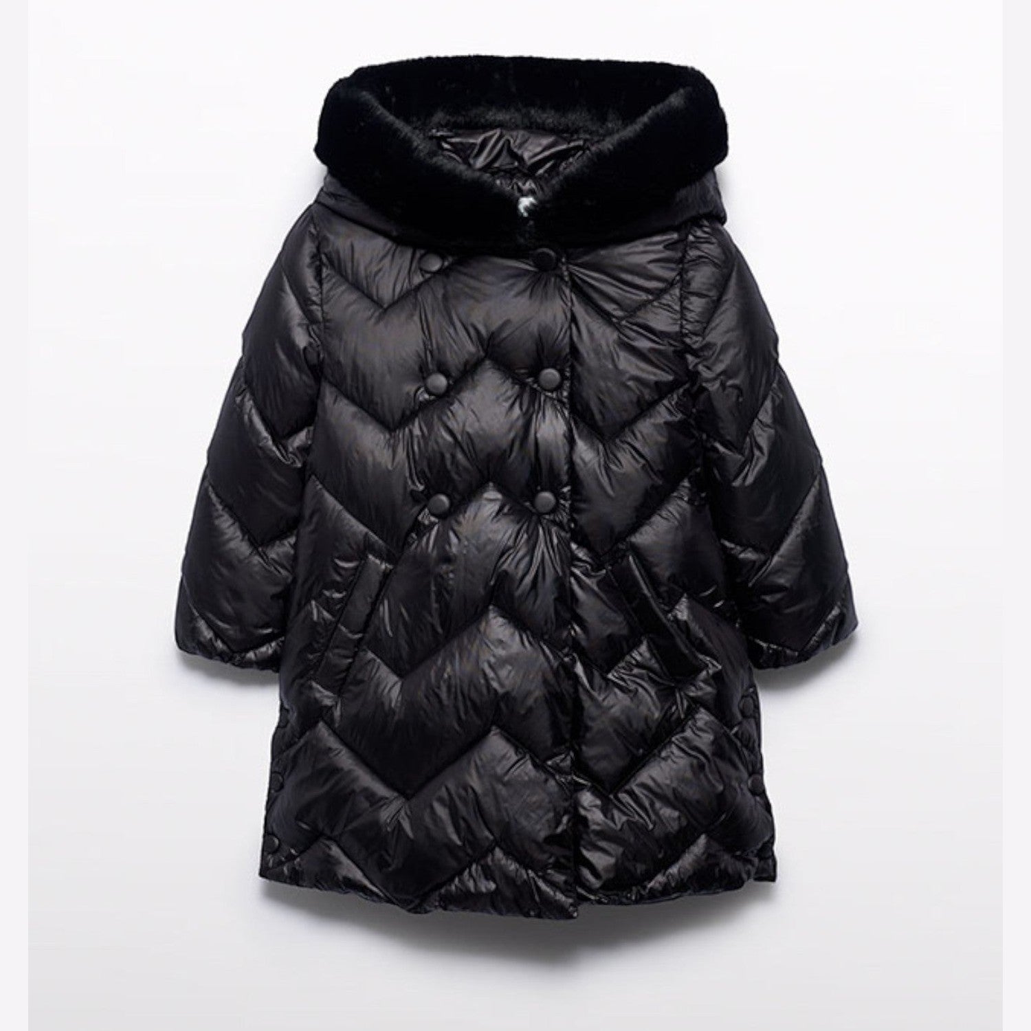 Giaccone lungo trapuntato Bimba Nero 5847/10 - NANU' BABY