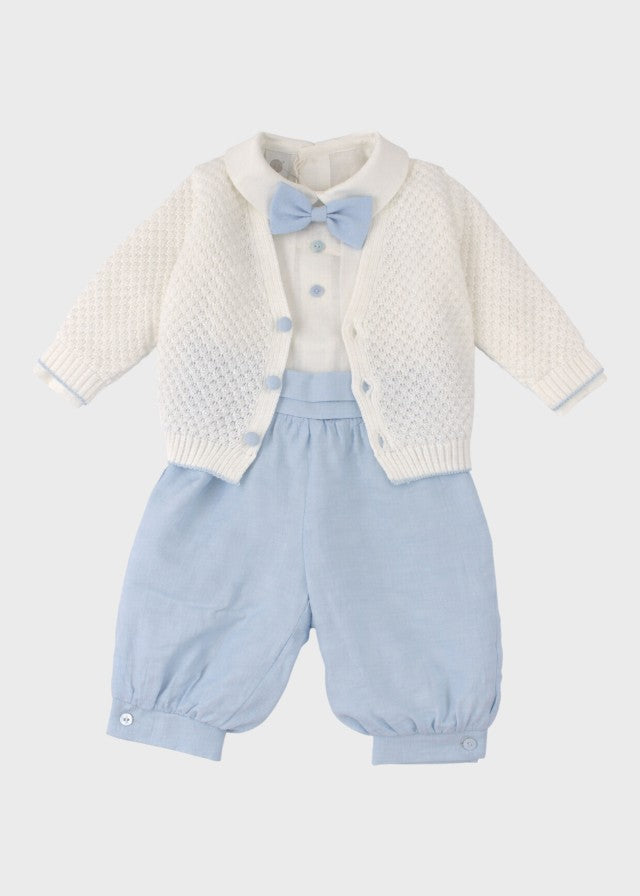 Completino cerimonia battesimo 4 pezzi cotone bianco cielo Made Italy MARLĂ™