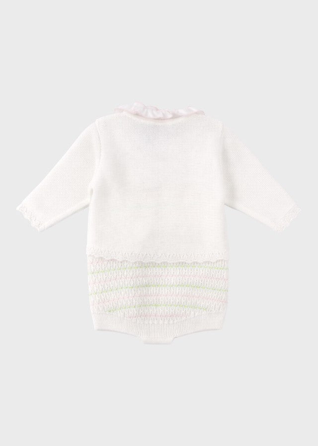 Set neonata cotone giacca pantalone corto bianco rosa pesco lime Made Italy MARLĂ™