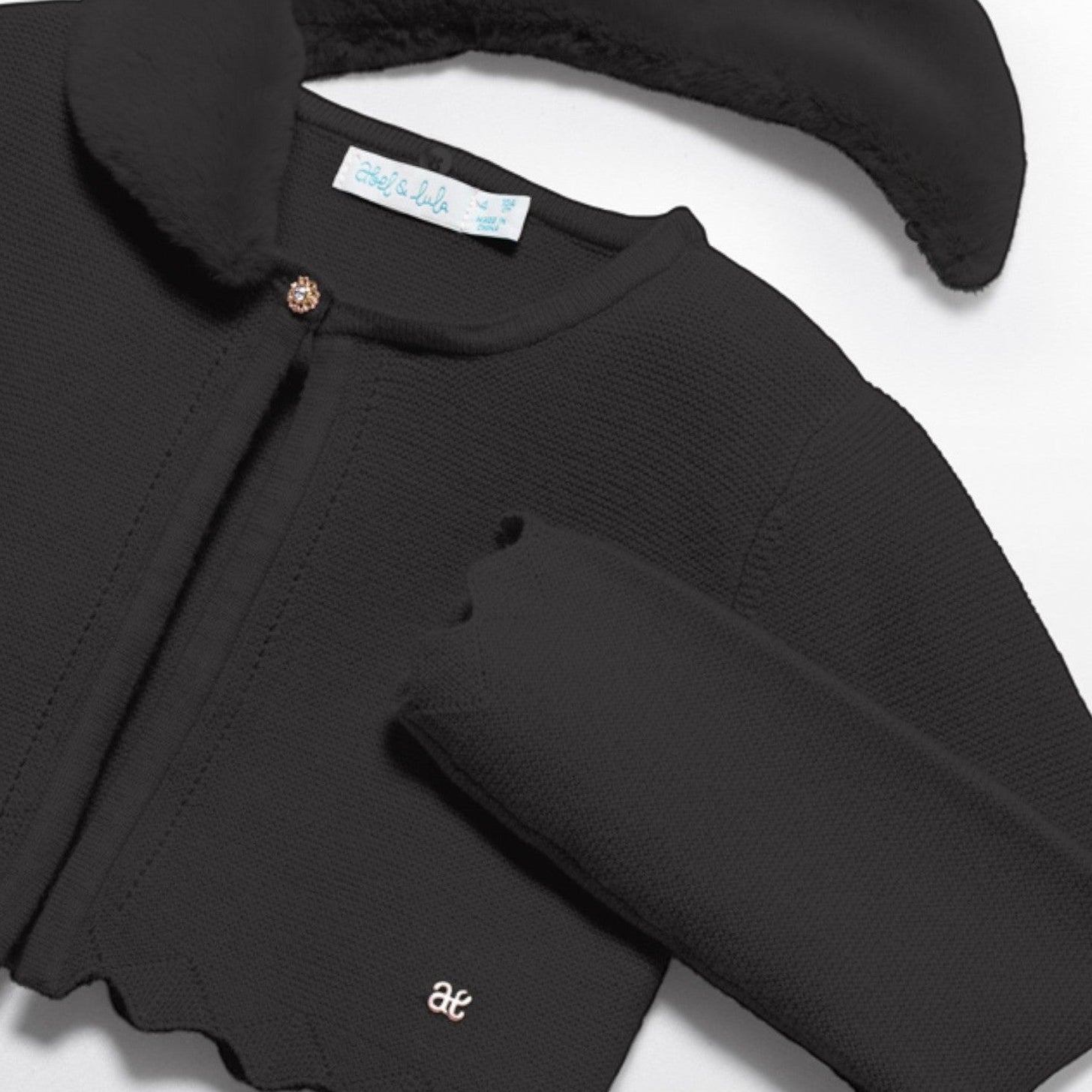 Cardigan tricot colletto pell Bimba Nero 5834/80 -  NANU' BABY