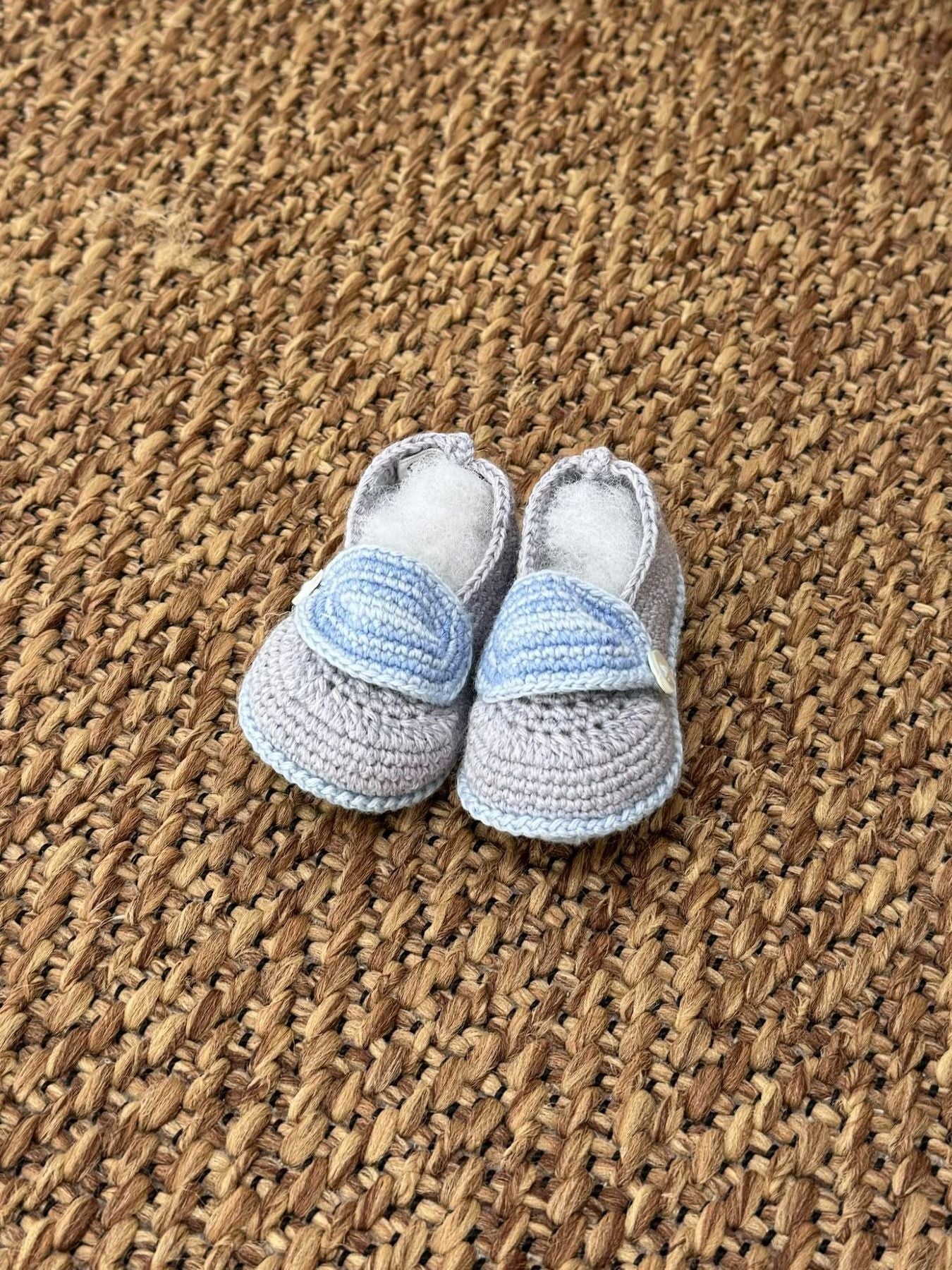 Embroidered Wool Baby Booties, Blue, RAKESH 14300