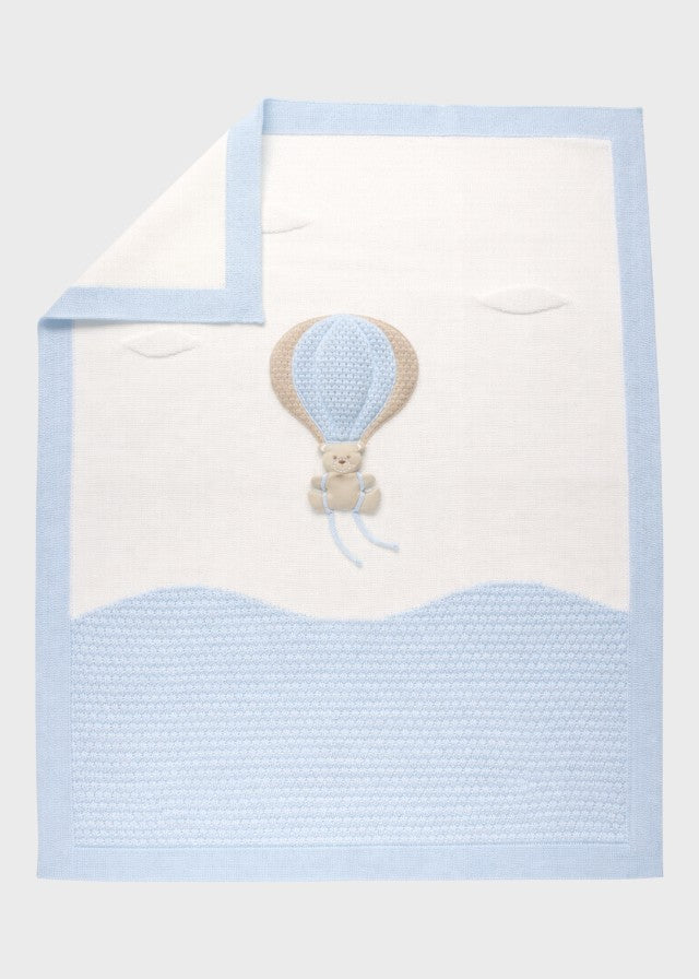 Copertina neonato cotone smacchinato cielo vaniglia ricamo mongolfiera cerimonie battesimo Made Italy MARLĂ™ EK50