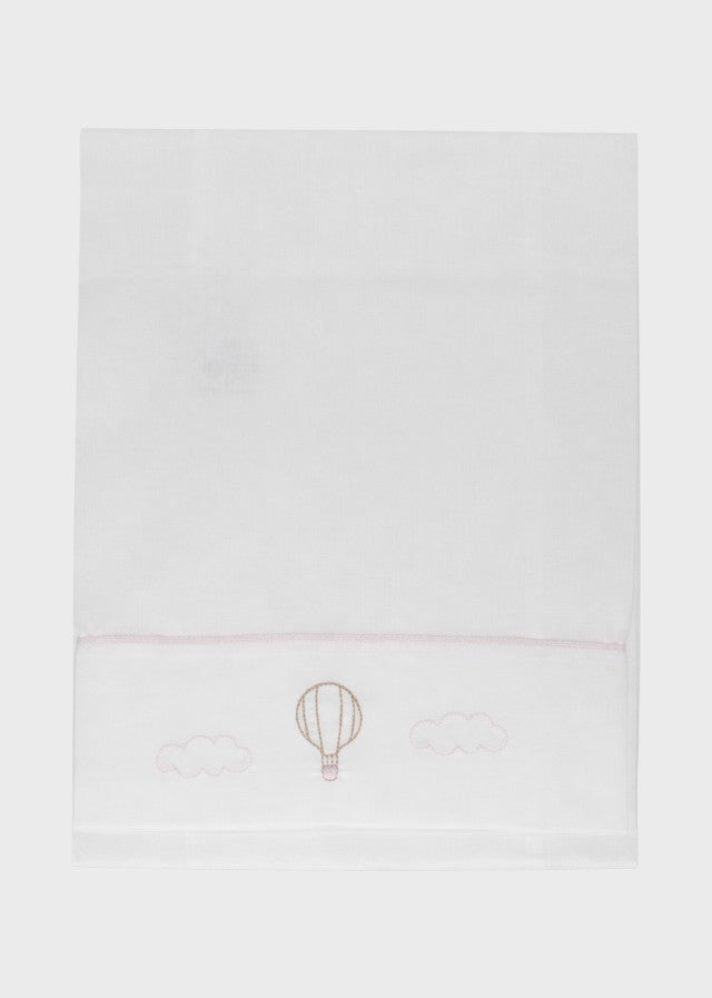 Set lenzuolino neonata cotone vaniglia rosa ricamo mongolfiera 3 pezzi culla lettino Made Italy MARLĂ™ EK50