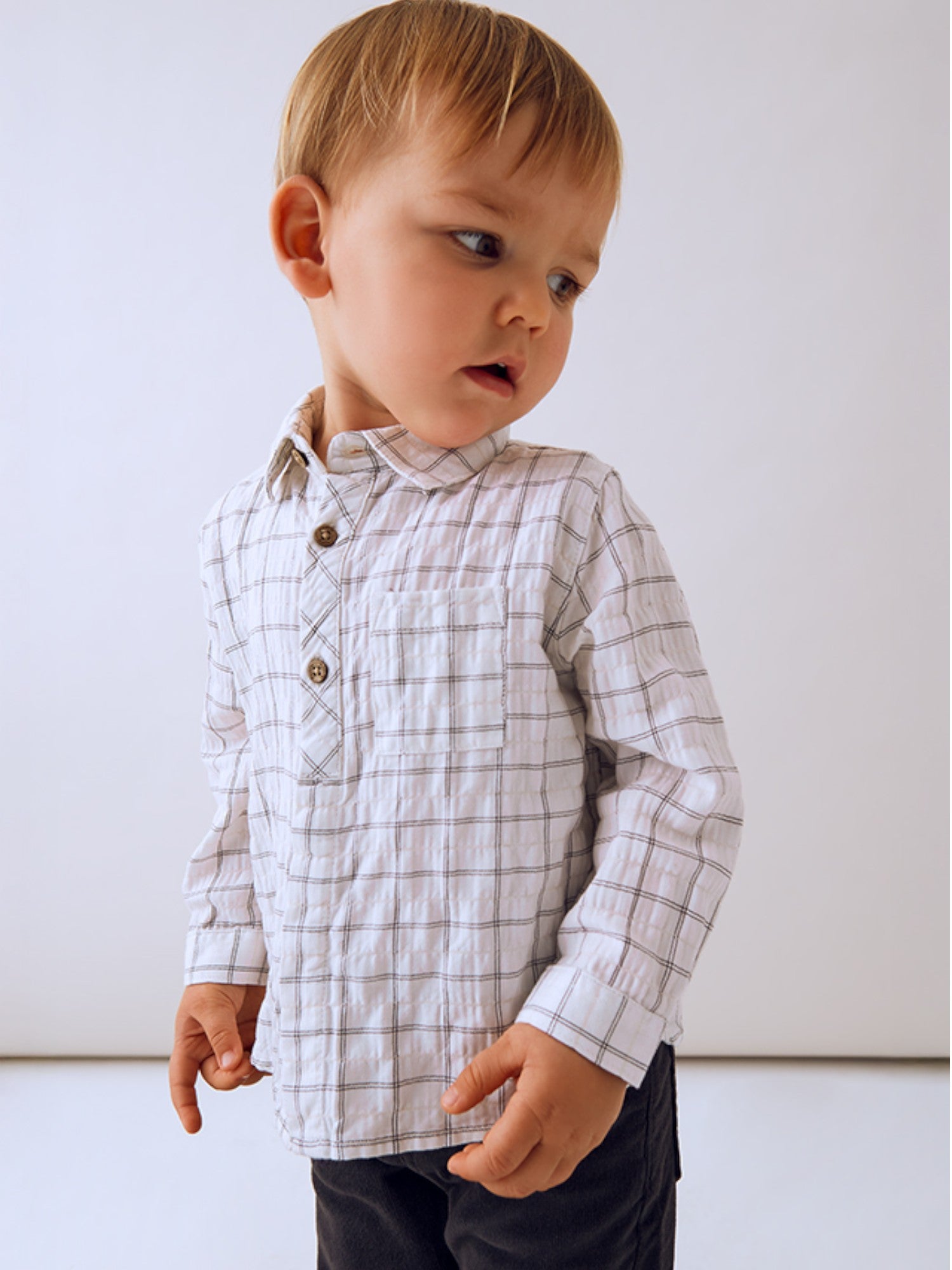 Boy's Gray Plaid Shirt, Size M/L 2110/95