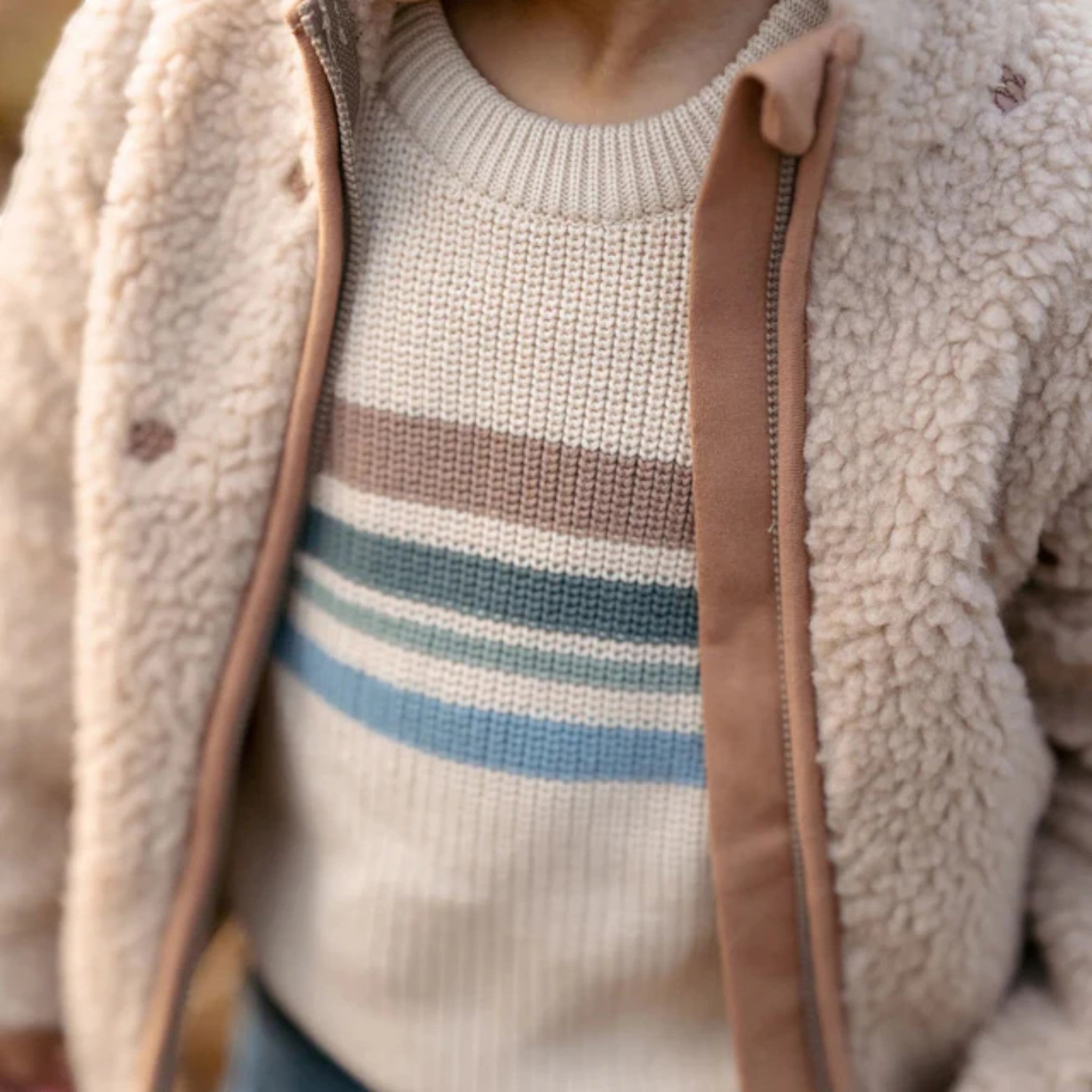 Maglione lavorato a maglia- Amici della foresta - Strisce Bimbo Avorio CL25092080