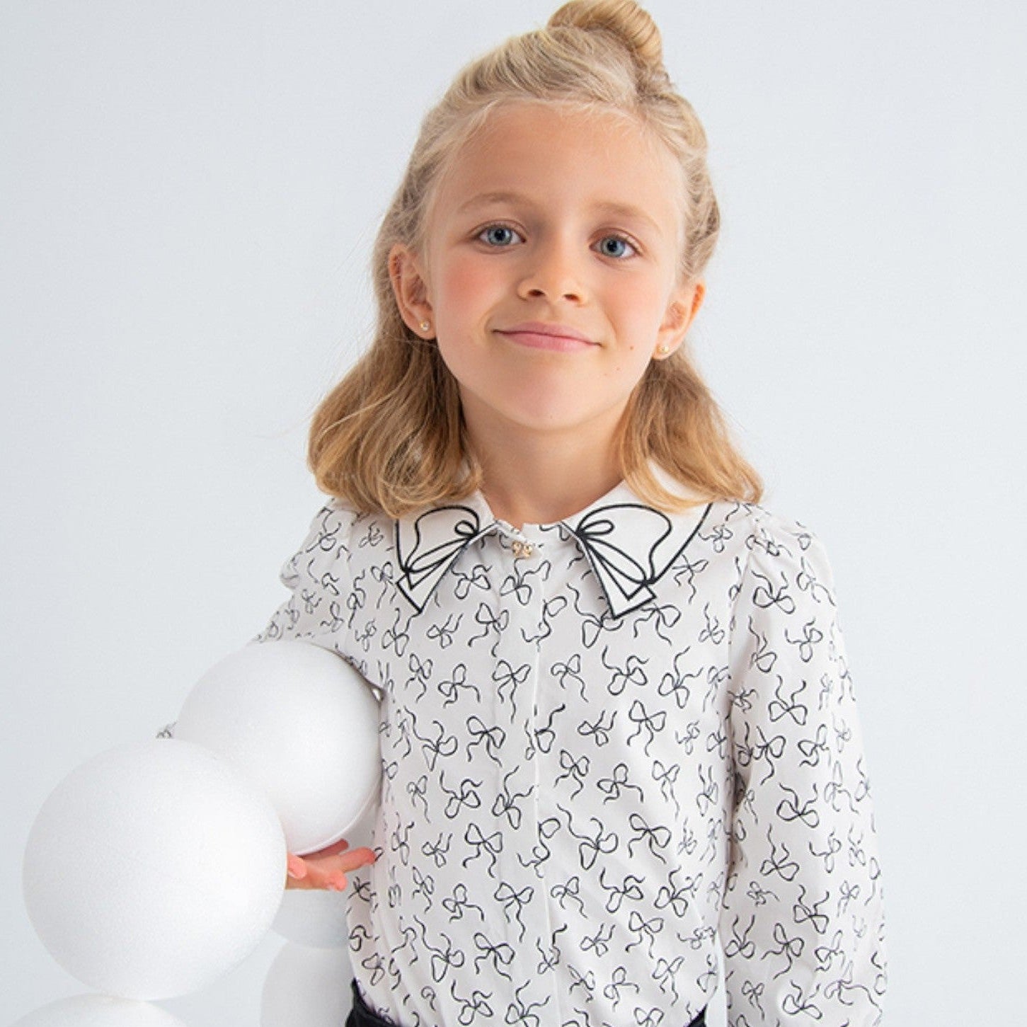 Blusa popelin satinato fiocco Bimba PANNA 5613/3 -  NANU' BABY