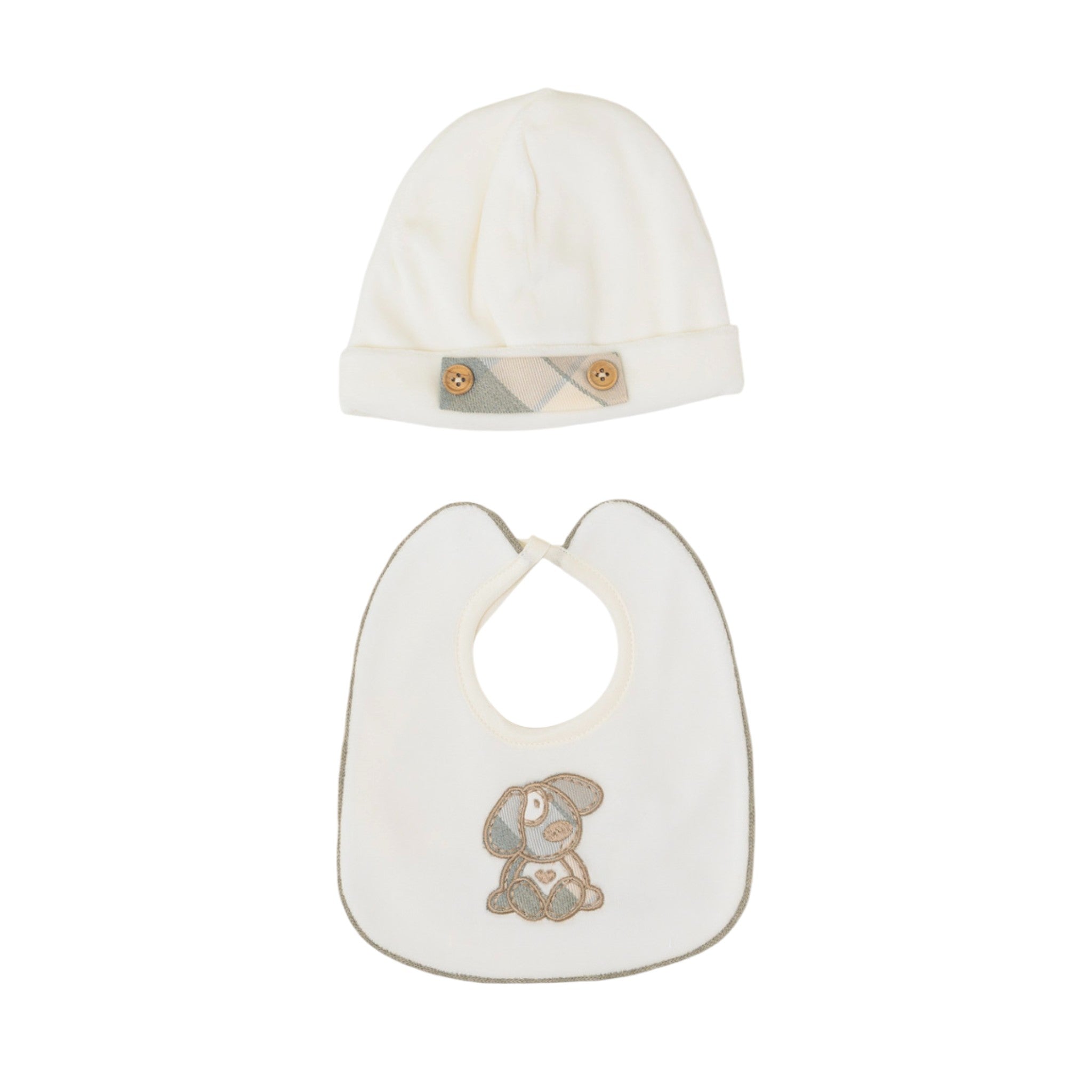 Set Cuffia Bavetta Neonato Ciniglia Bianco SARTORIA DEI PICCOLI (cod. LR1112)