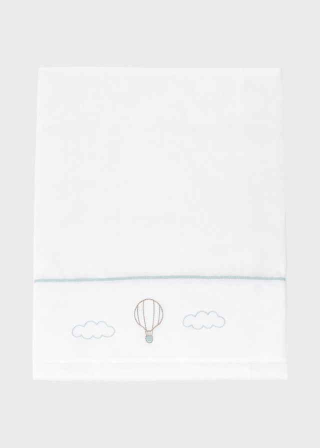 Set lenzuolino 3 pezzi neonato cotone vaniglia verde salvia ricamo mongolfiera orsetto teddy 106x80cm Made Italy MARLĂ™ EK50