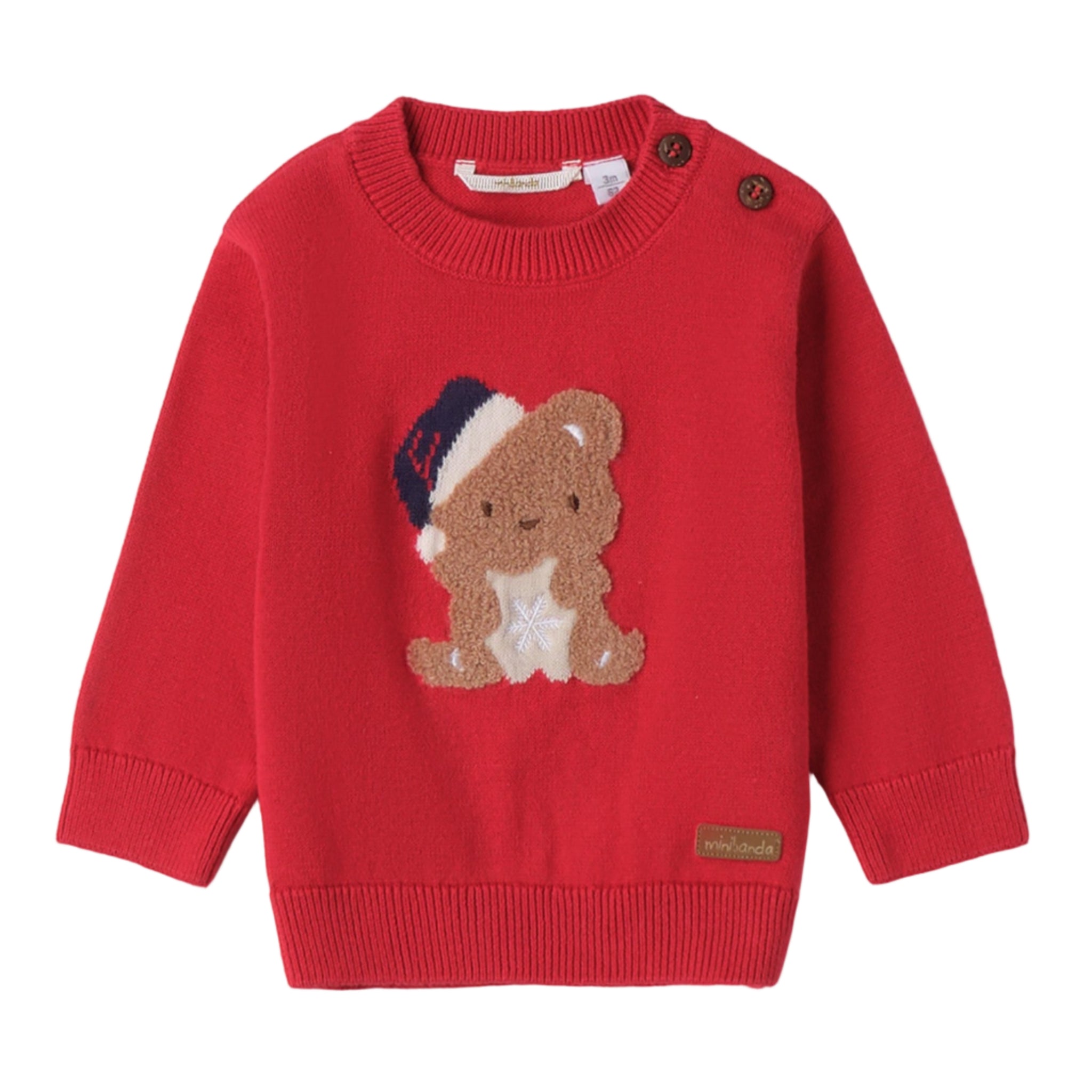 Maglione Natalizio Neonato 100% Cotone MINIBANDA Rosso Ricamo Intarsio Piegato