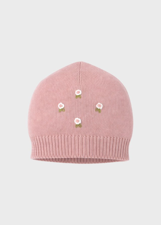 Cuffia Neonata Fiorellini Ricamati TERESA Rosa
