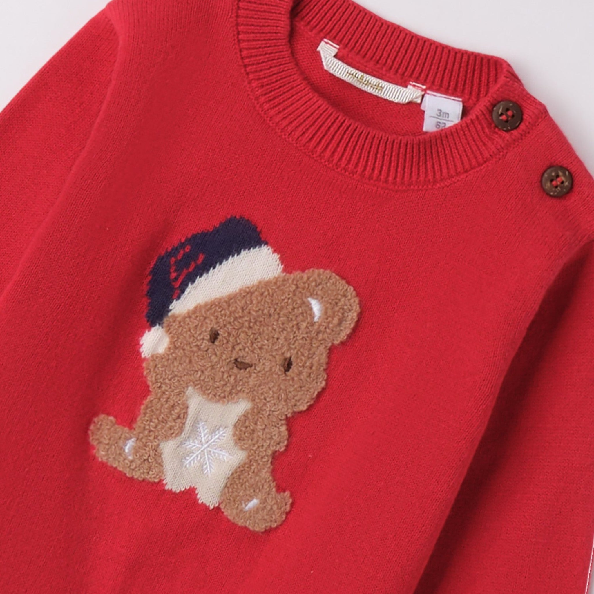 Maglione Natalizio Neonato MINIBANDA Fronte Ricamo Intarsio 100% Cotone Rosso