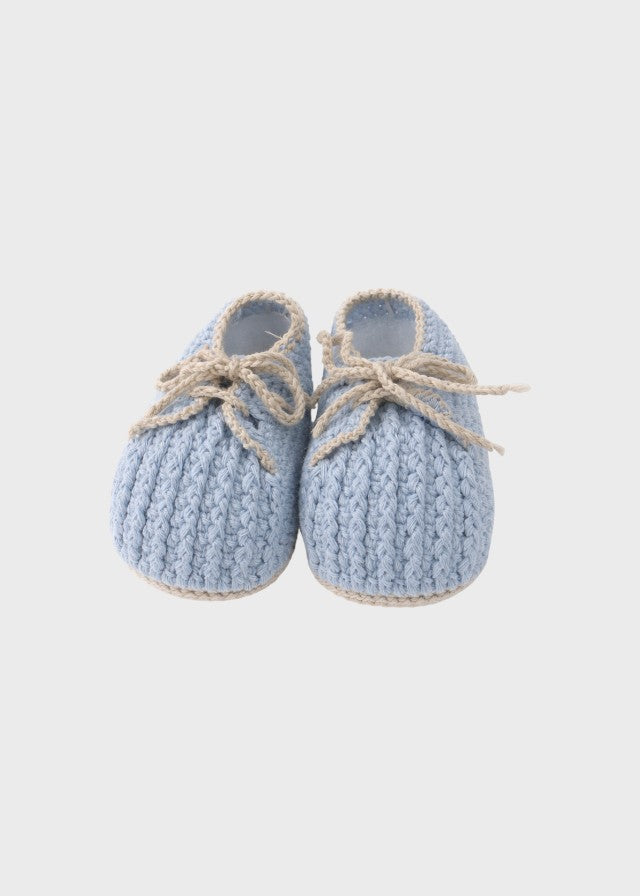 Babbucce neonato cotone azzurro fiocchi ricamati punto vapore nodo d'amore Made Italy PICCOLA GIUGGIOLA ROBERTO