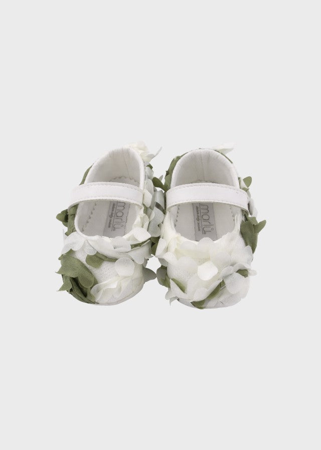 Scarpina bimba tessuto vaniglia verde cerimonia Made Italy MARLĂ™