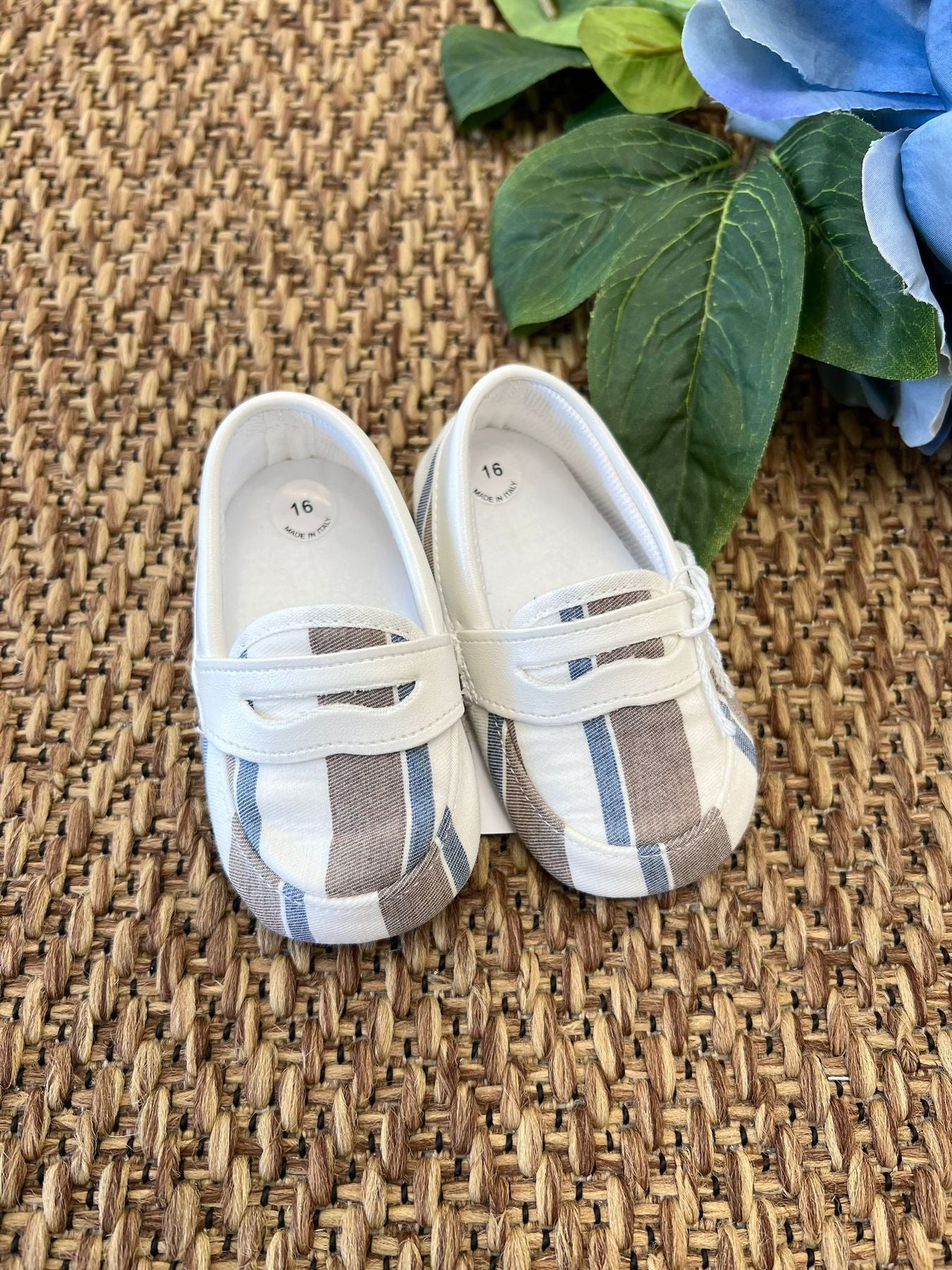 Striped fabric booties for baby boy, PANNA 5480SC