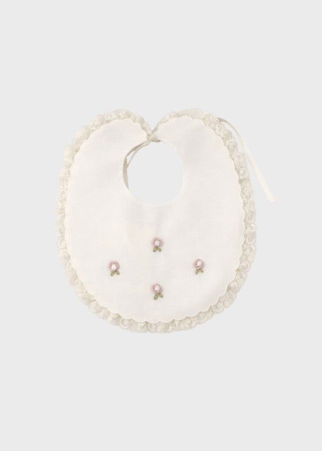 Bavetta neonata cotone batista rosa cipria fiorellini ricamati a mano Made Italy PICCOLA GIUGGIOLA TERESA