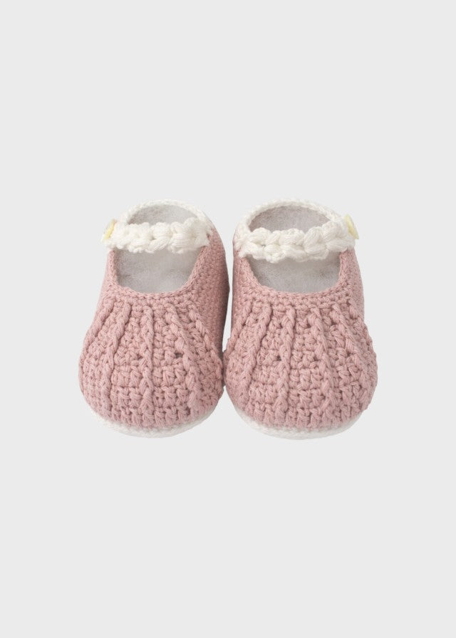 Babbucce neonata cotone rosa cipria fiorellini ricamati a mano Made Italy PICCOLA GIUGGIOLA TERESA