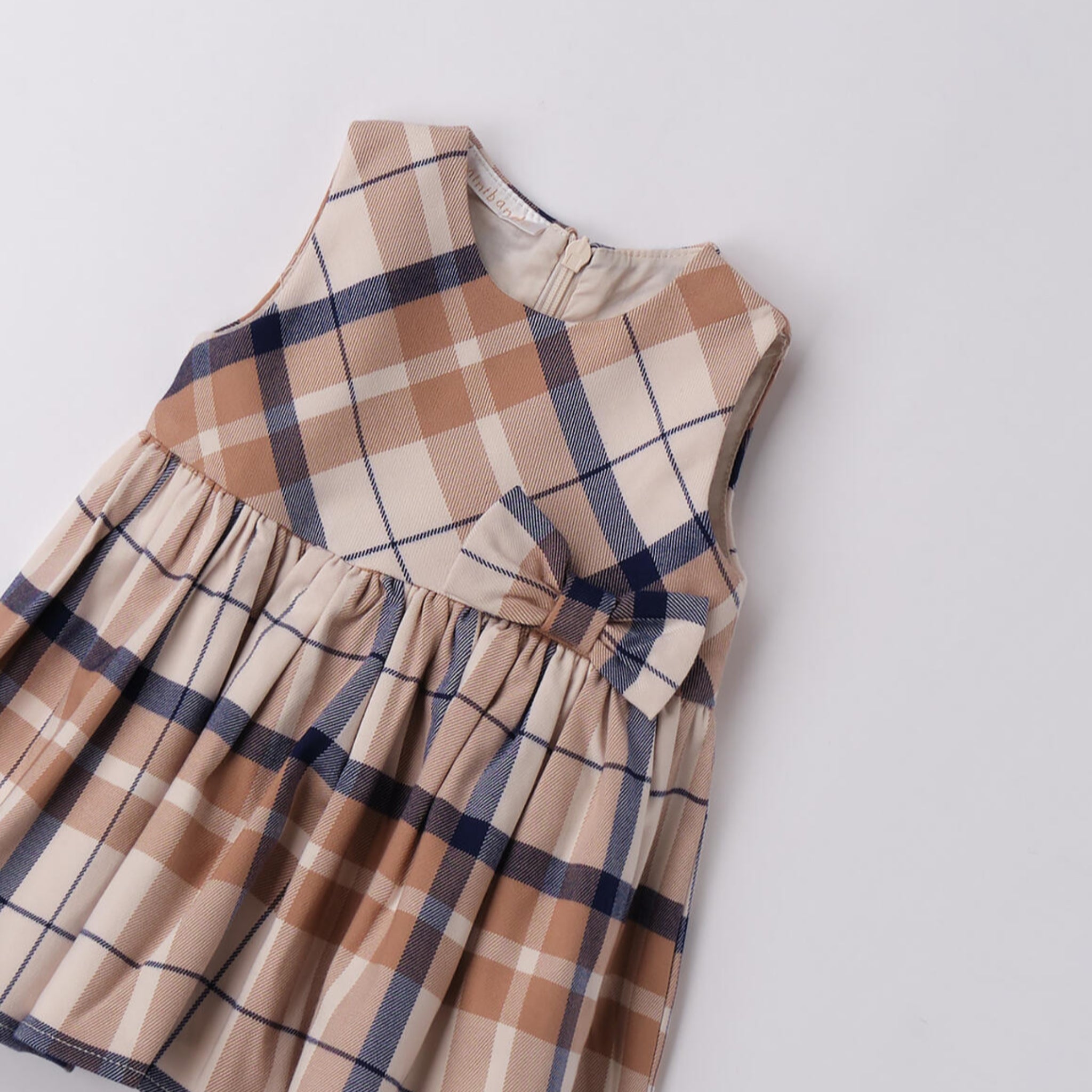 Little Girl's Sleeveless Dress, Twill Check, Bow 3F733/2911