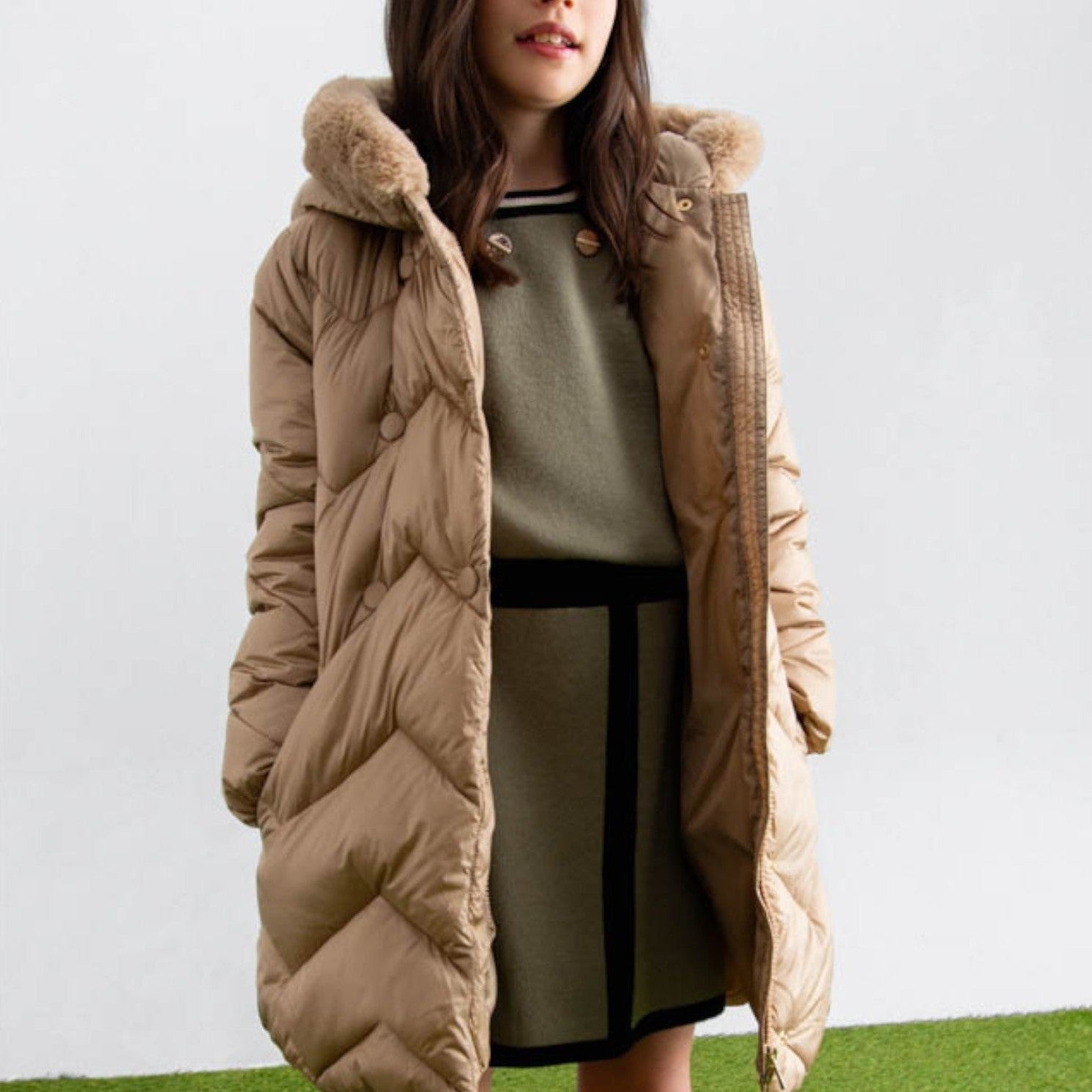 Giaccone lungo trapuntato Bimba Beige 5847/11 -  NANU' BABY