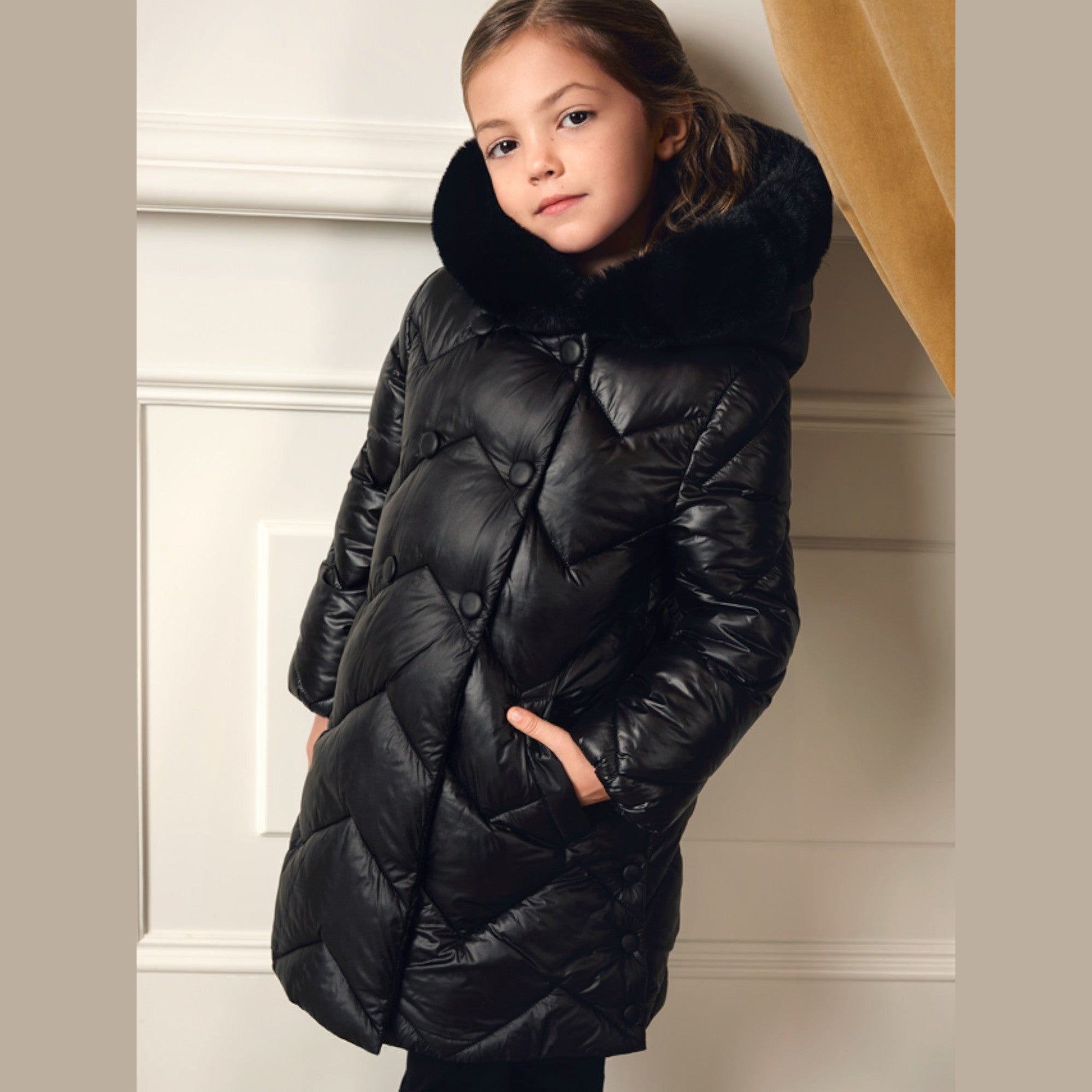 Giaccone lungo trapuntato Bimba Nero 5847/10 -  NANU' BABY