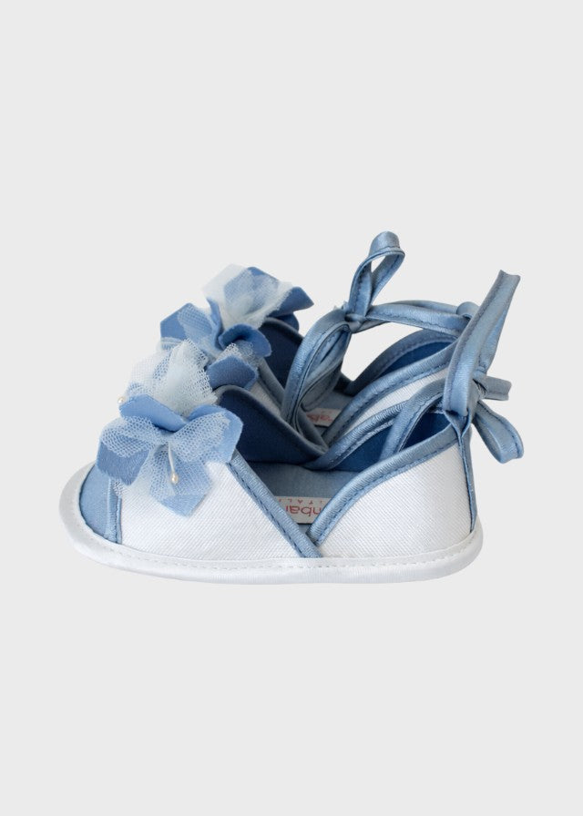 Light Blue Satin Sandal with Flowers and Ruffles SF41118/T95
