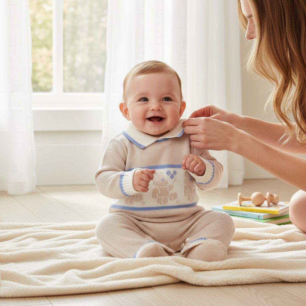 Baby Boy/Girl Set, Wool Blend, BEIGE, Little Bear 7827