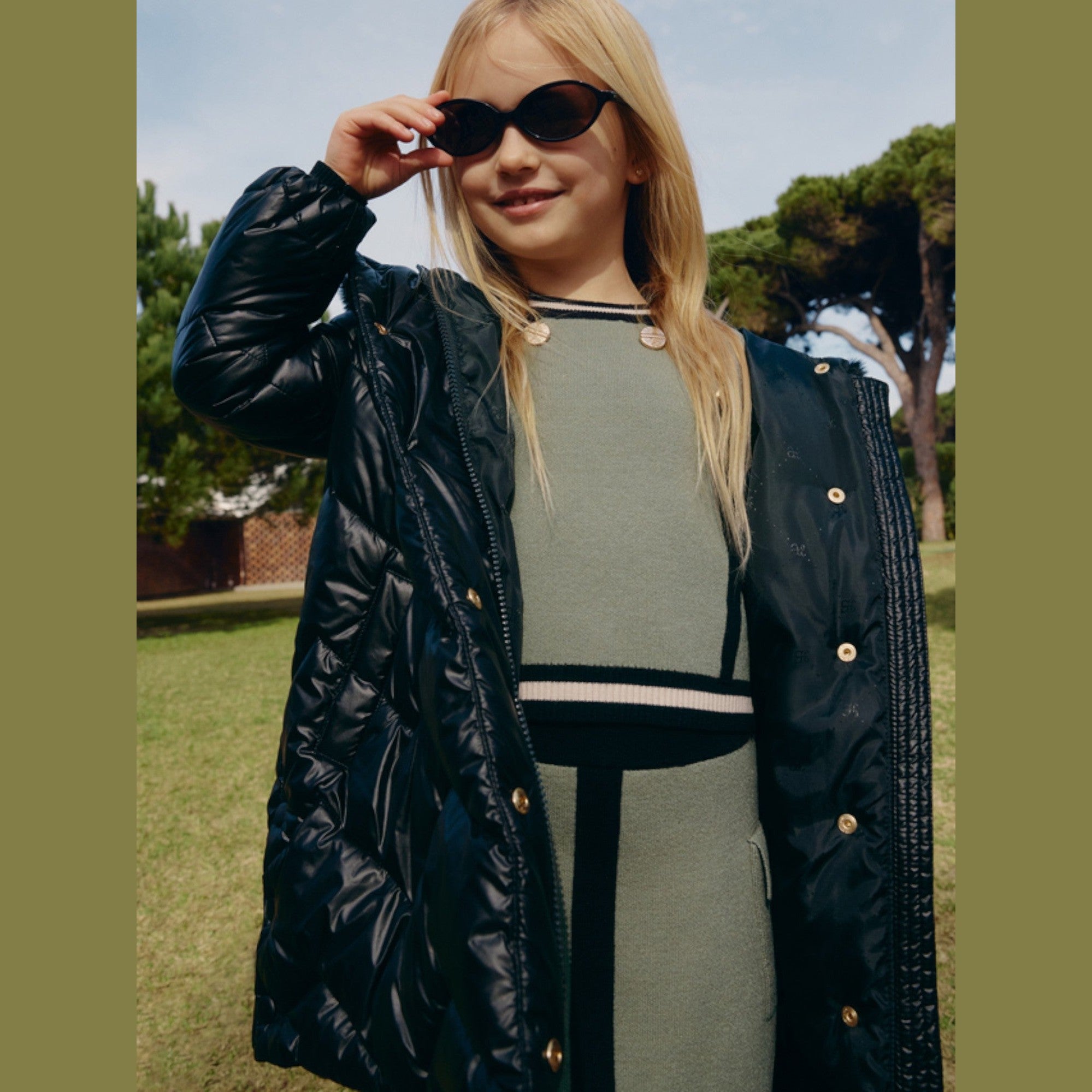 Giaccone lungo trapuntato Bimba Nero 5847/10 -  NANU' BABY