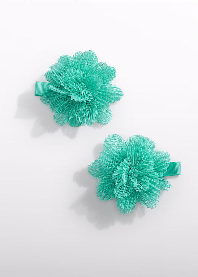 Green Tulle Flower Hair Clips 5467/66