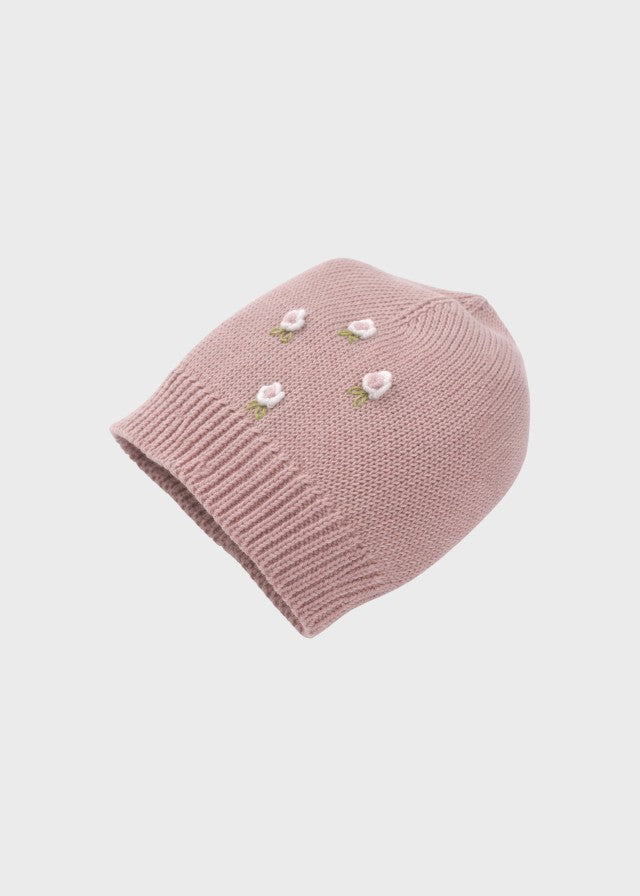 TERESA Pink Embroidered Flower Baby Hat